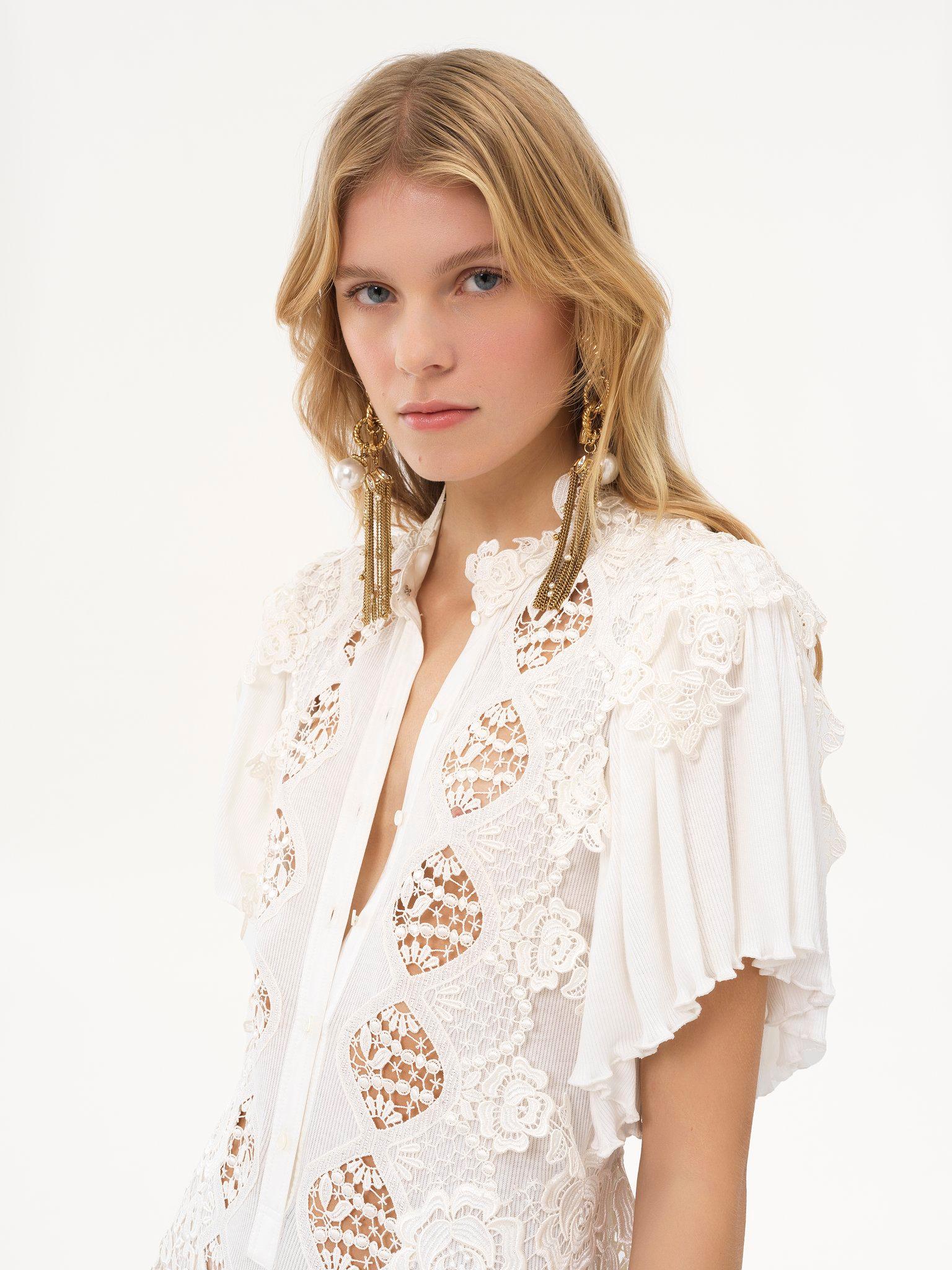 Fitted mini dress in guipure lace cotton mix Product Image