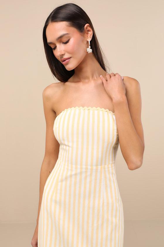 Brigita Yellow Striped Strapless Column Midi Dress Product Image
