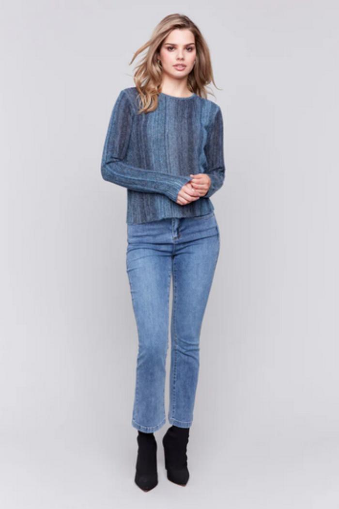 Sheer Space Dye Yarn Crew Neck Sweater Product Image