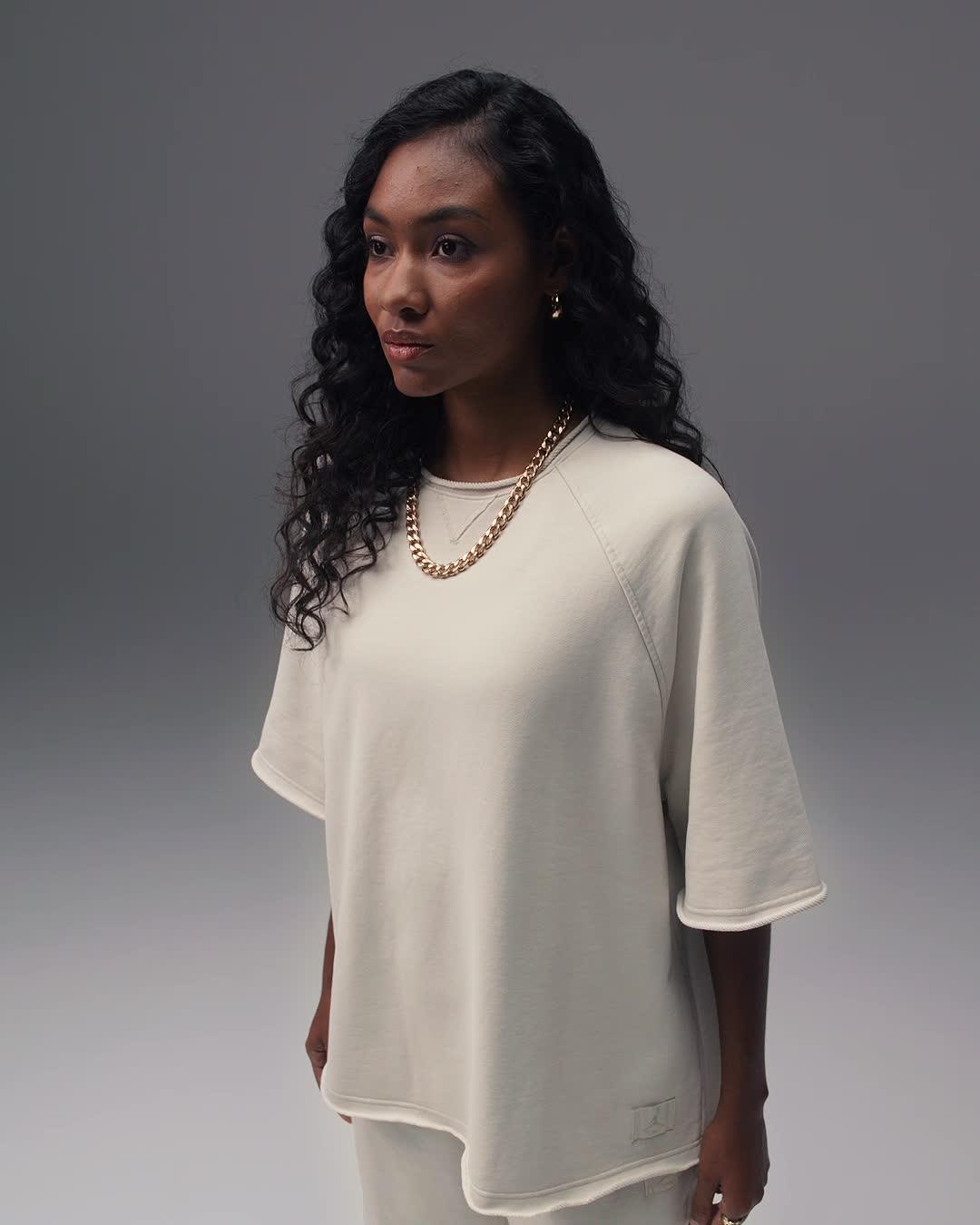 Womens Jordan Flight Fleece Oversized Short-Sleeve French Terry Top | IB9850-017 Product Image