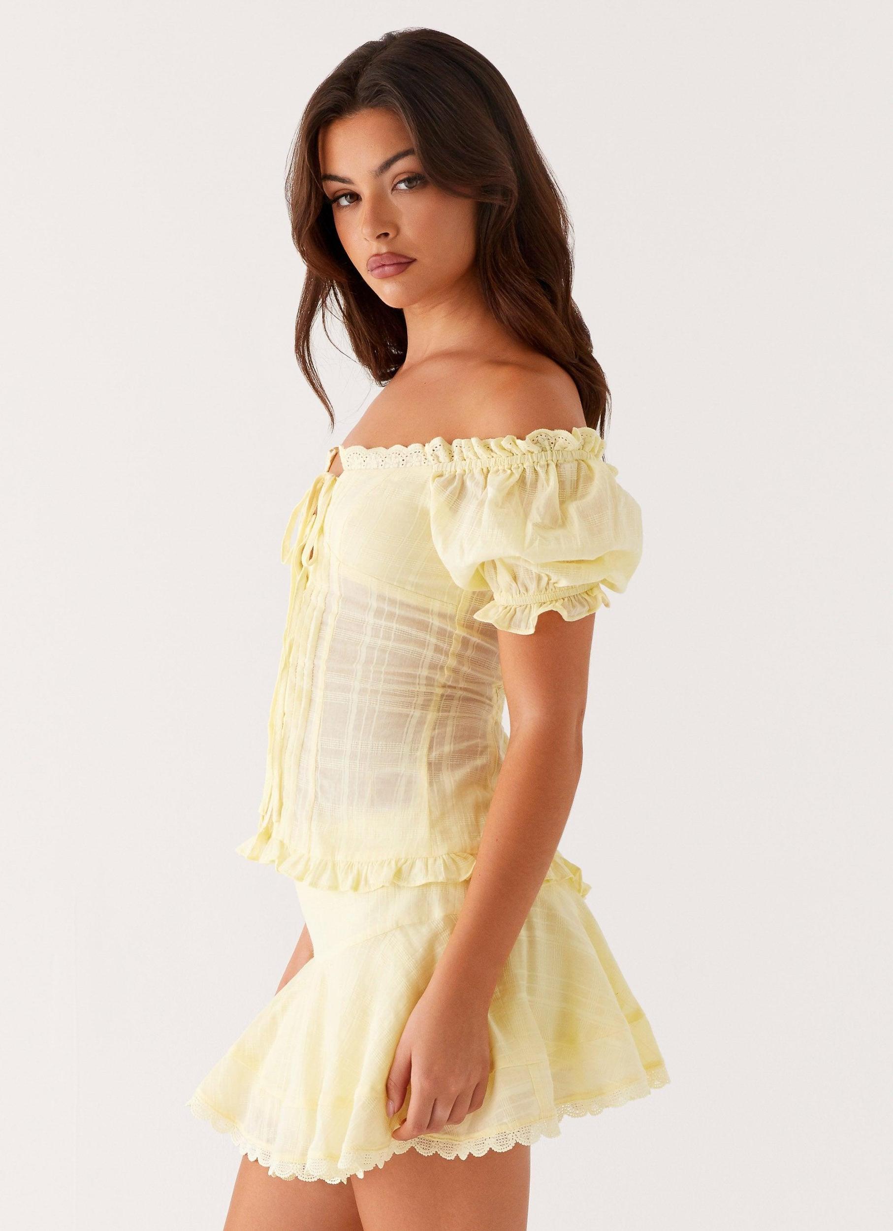 Hundred Percent Puff Sleeve Top - Yellow Product Image