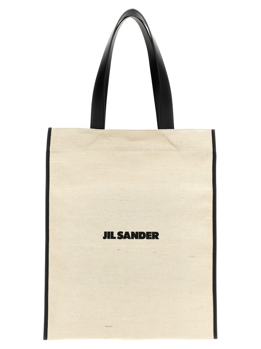JIL SANDER Medium Flat Shopping Bag In White/black Product Image