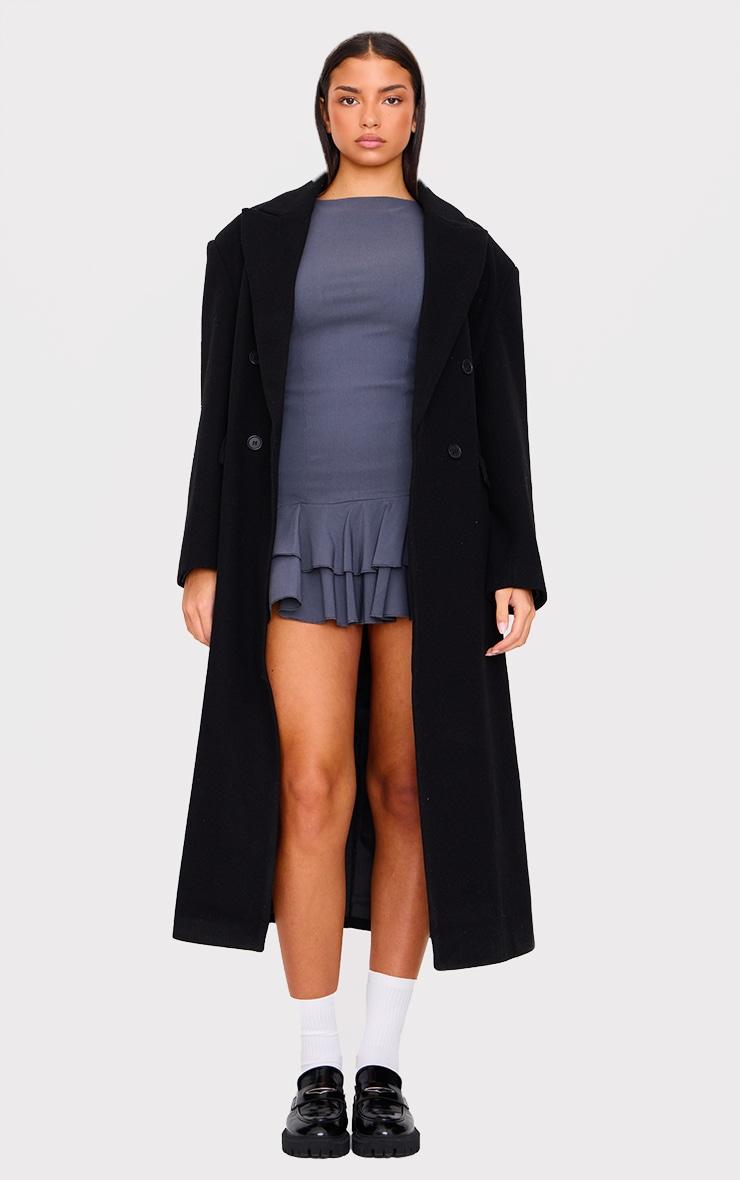 Charcoal Boat Neck Pleated Hem Shift Dress Product Image