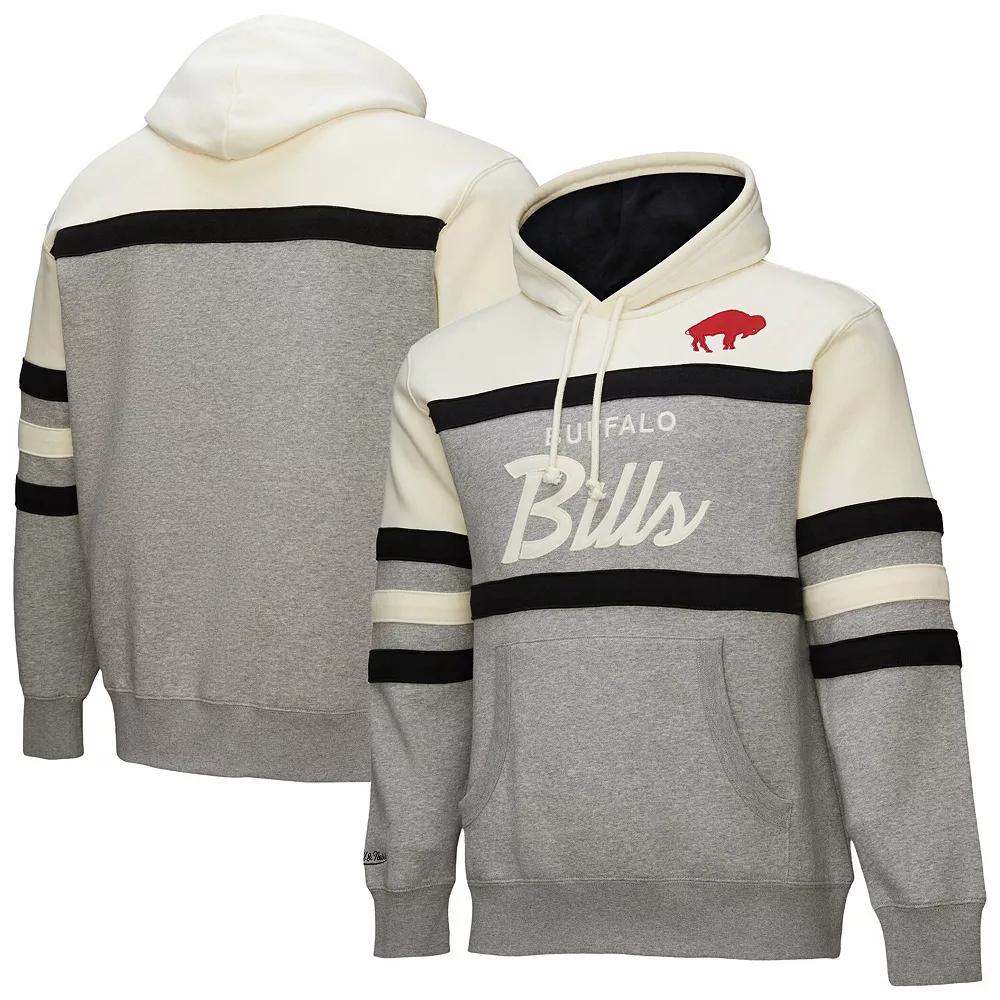 Men's Mitchell & Ness  Heather Gray Buffalo Bills Head Coach Vintage Logo Pullover Hoodie, Size: 4XL, Grey Product Image