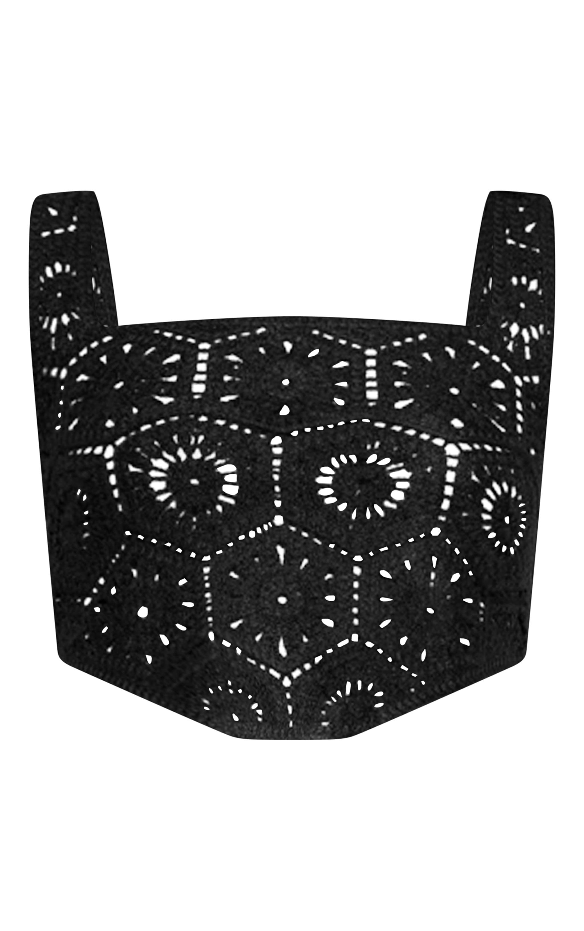 Black Patterned Crochet Knit Top Product Image