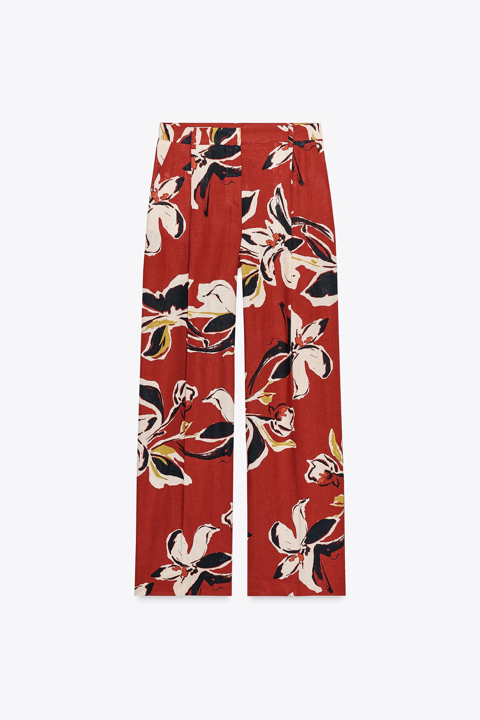 FLORAL PRINT LINEN PANTS Product Image