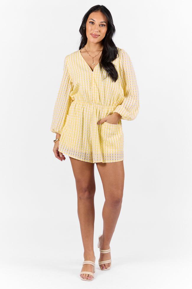 Set On You Yellow Gingham Long Sleeve Romper FINAL SALE Product Image