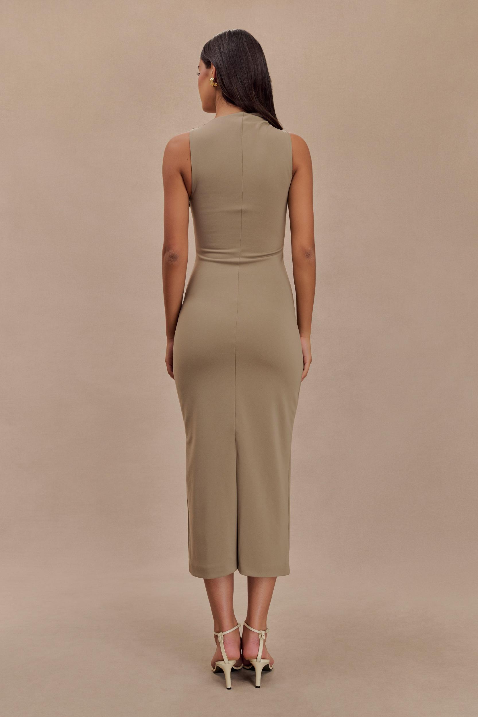 Taylor Draped Stretch Crepe Midi Dress - Mushroom Product Image