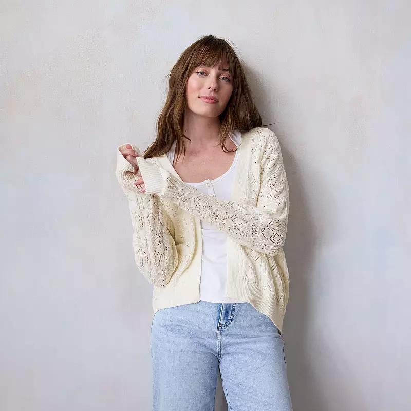 Petite LC Lauren Conrad Pointelle Open Cardigan, Women's, Size: XL Petite, Ivory Silk Product Image