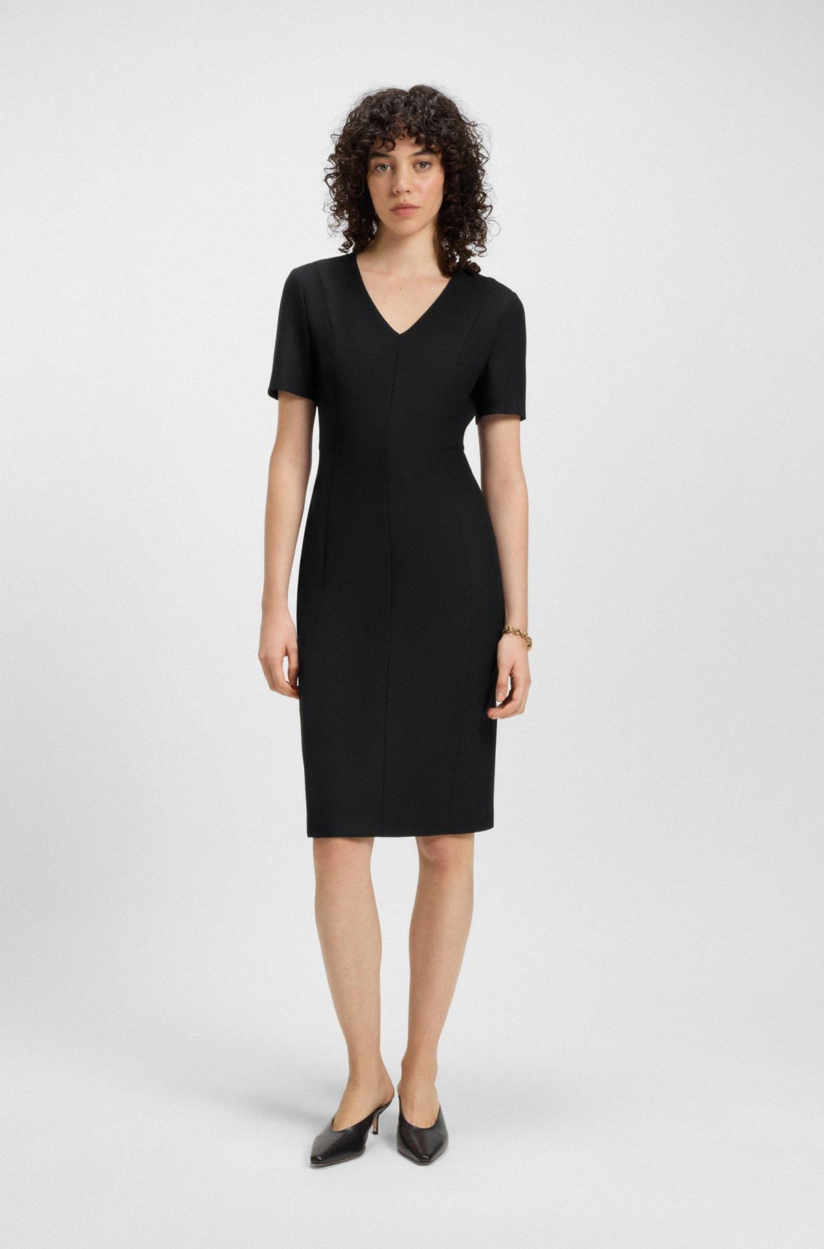 BOSS - V-neck dress in stretch fabric - Black Product Image