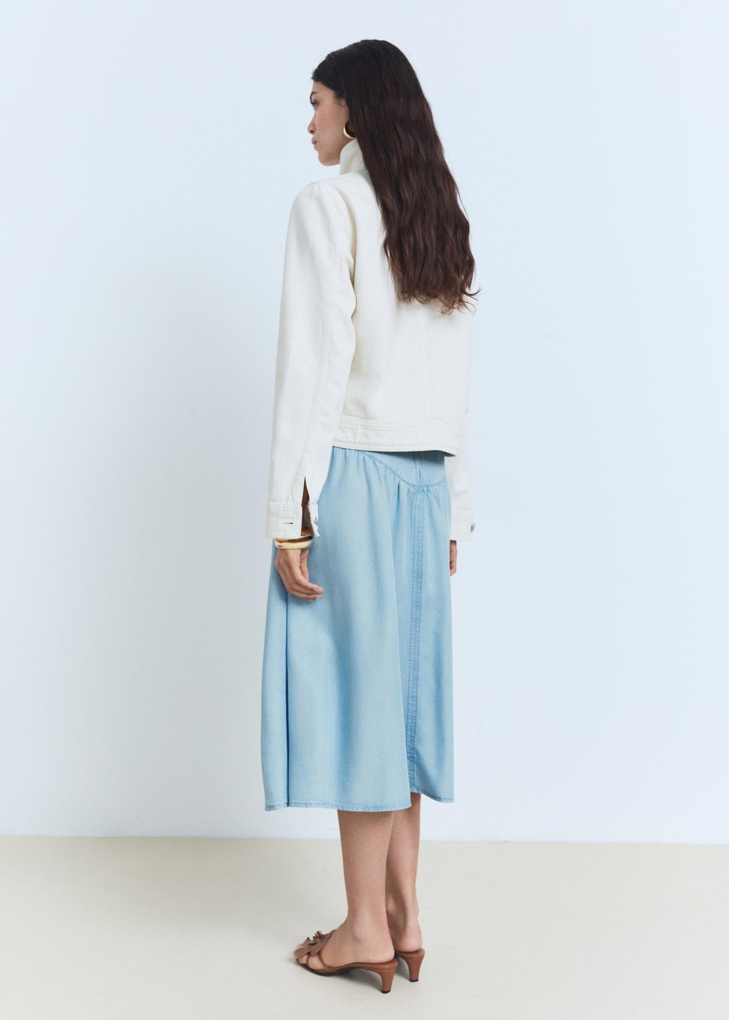 Soft denim midi-skirt with gathered detail - Women | MANGO USA Product Image
