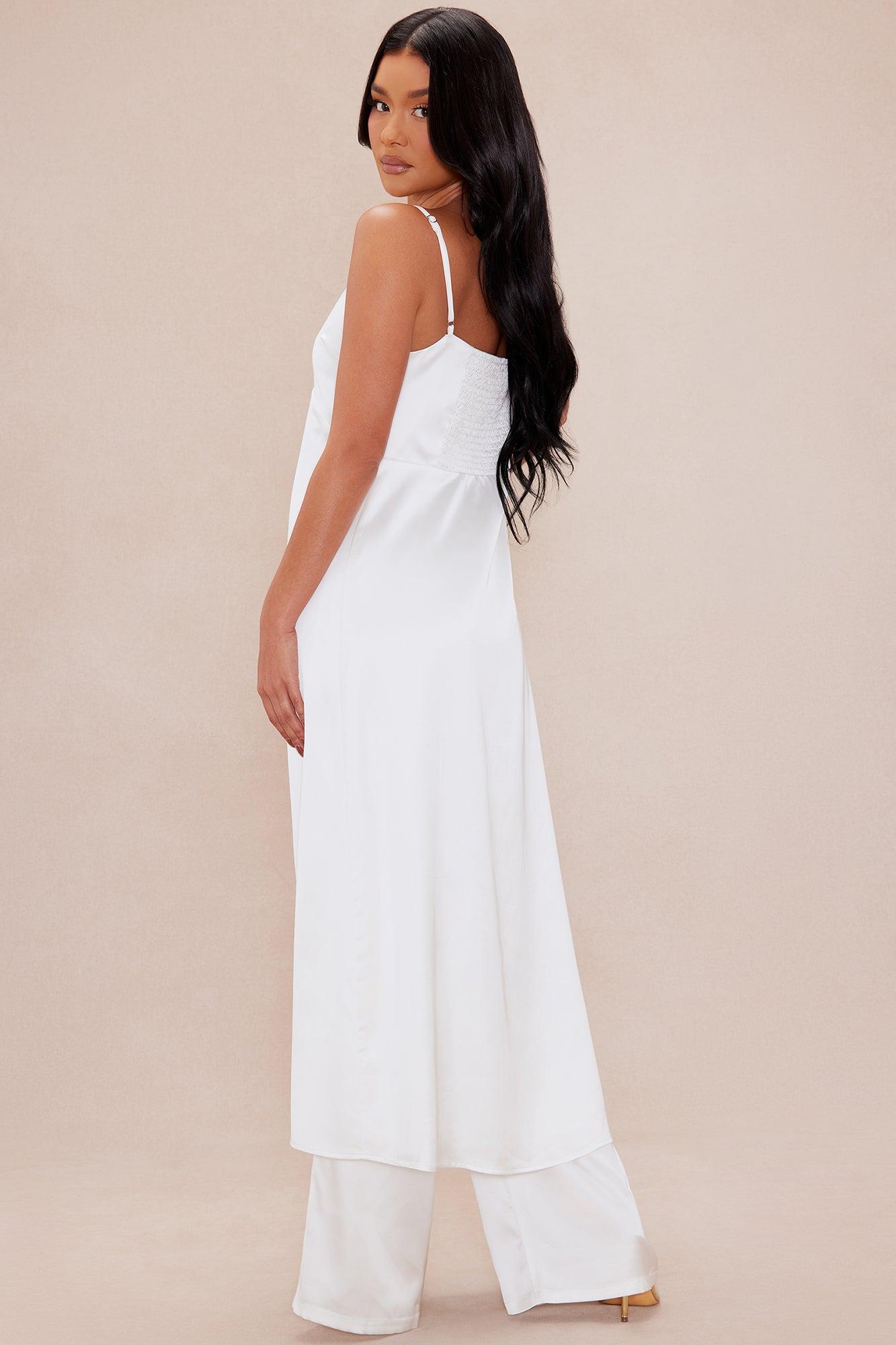 Gianina Flyaway Satin Pant Set - White Product Image