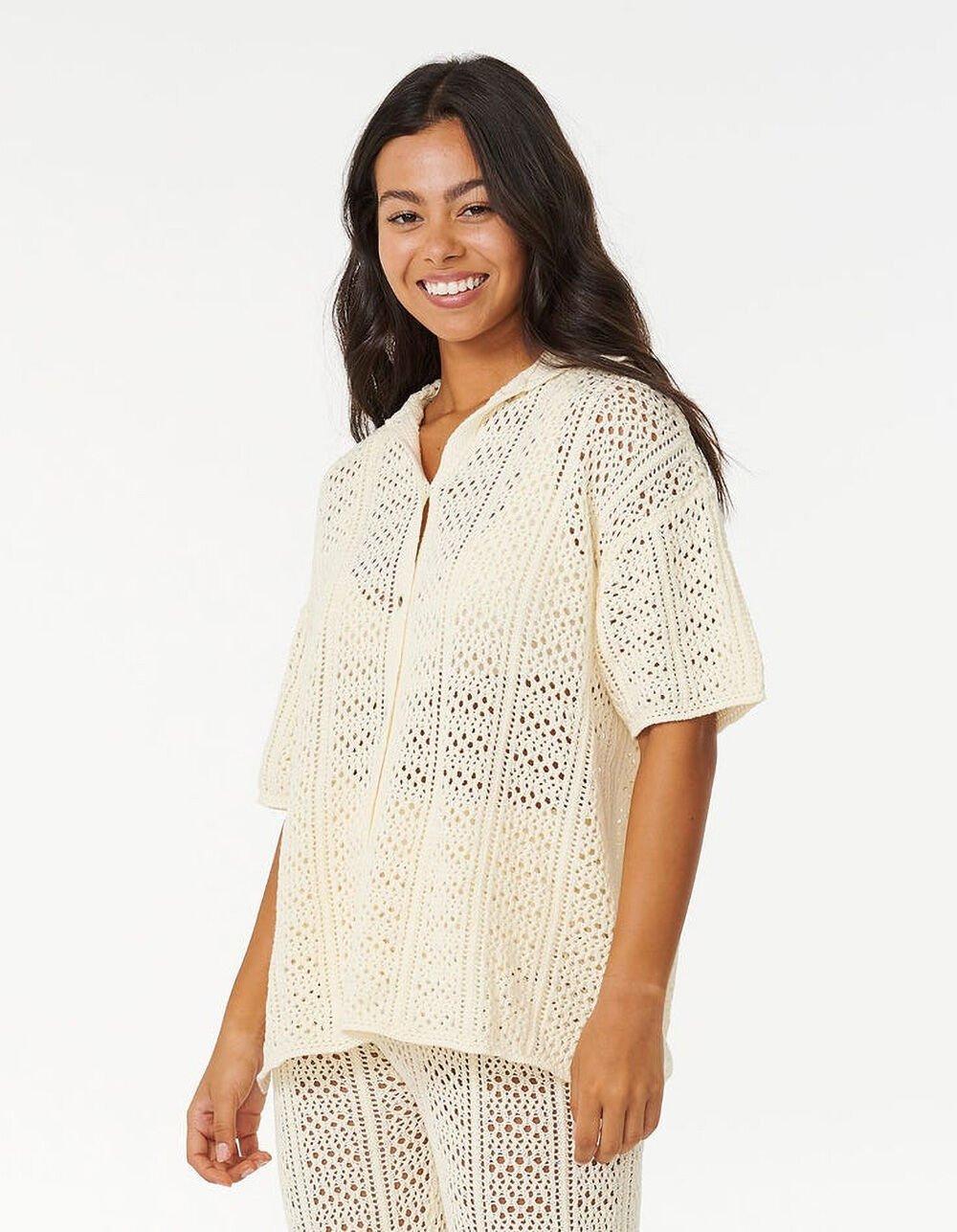 RIP CURL Pacific Dreams Womens Crochet Shirt - OFF WHITE Product Image