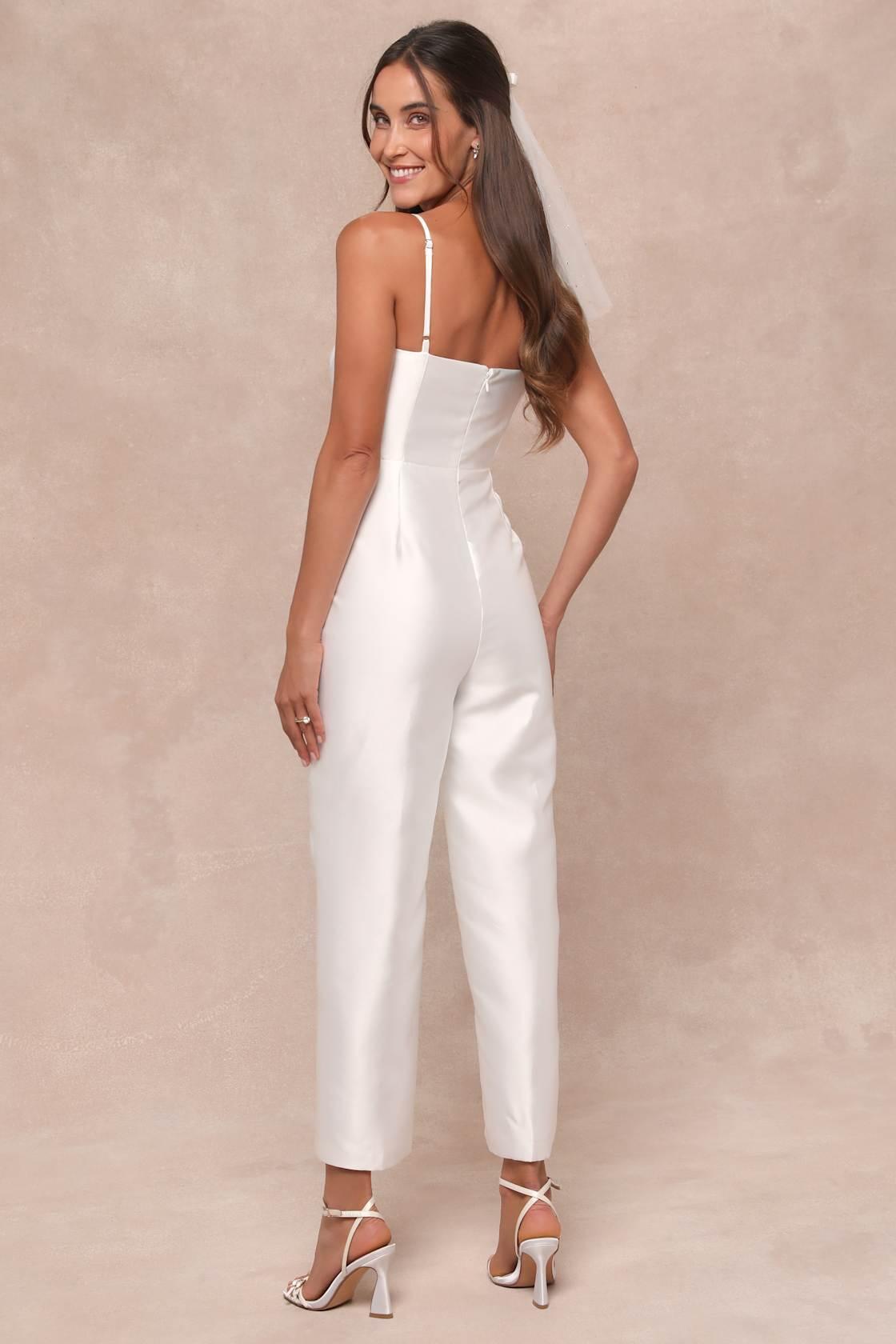 Contemporary Pose White Taffeta Bustier Sleeveless Jumpsuit Product Image