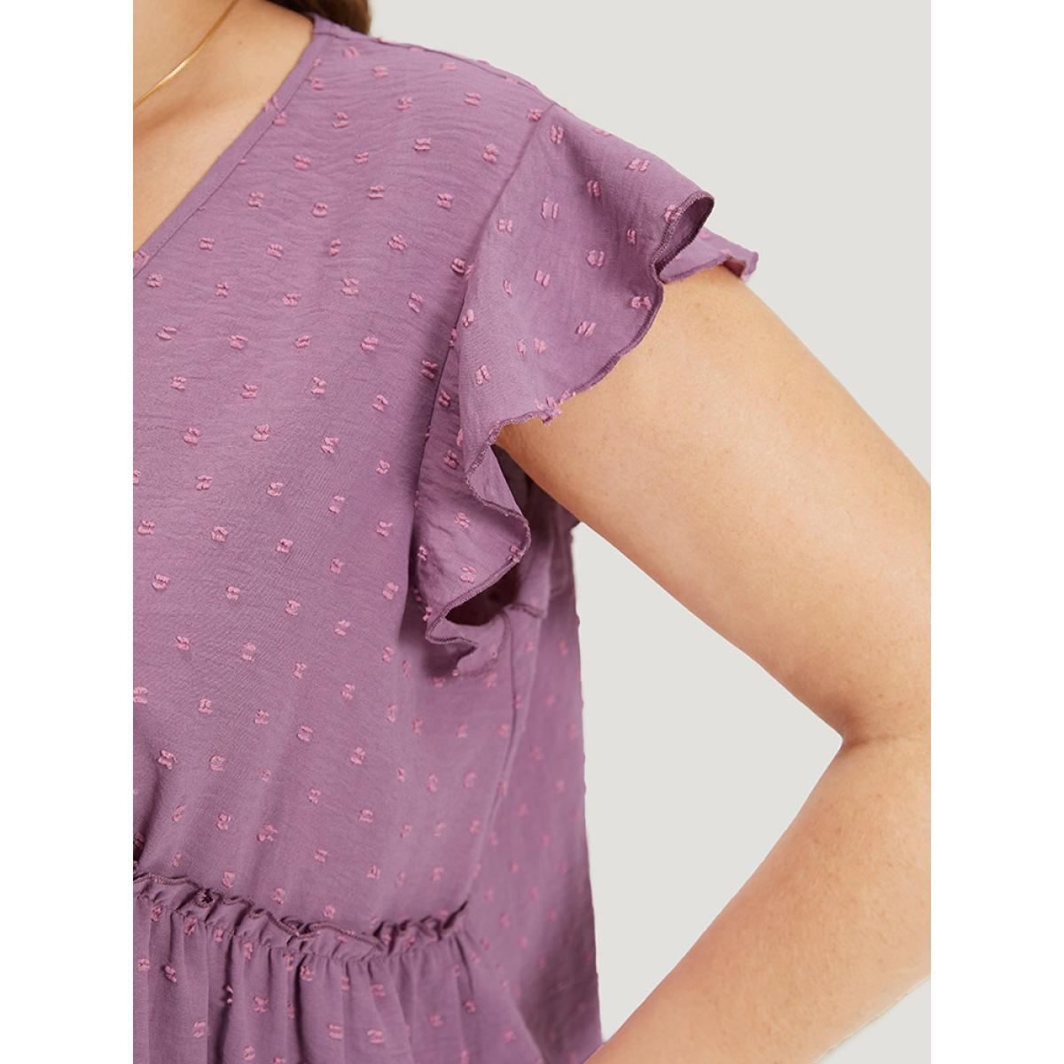 Plus Size Polka Dot V Neck Ruffles Tassel Trim Tank Top Women Mauve Elegant Texture V-neck Dailywear Tank Tops Camis BloomChic 26/4X Product Image