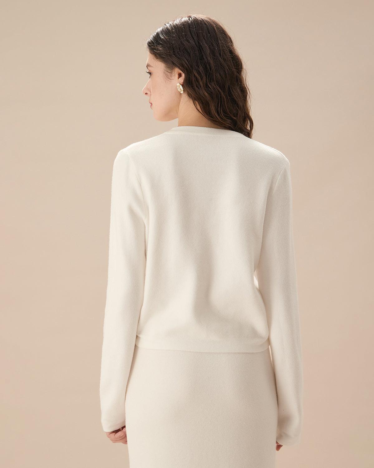 White Single Breasted Knit Cardigan Product Image