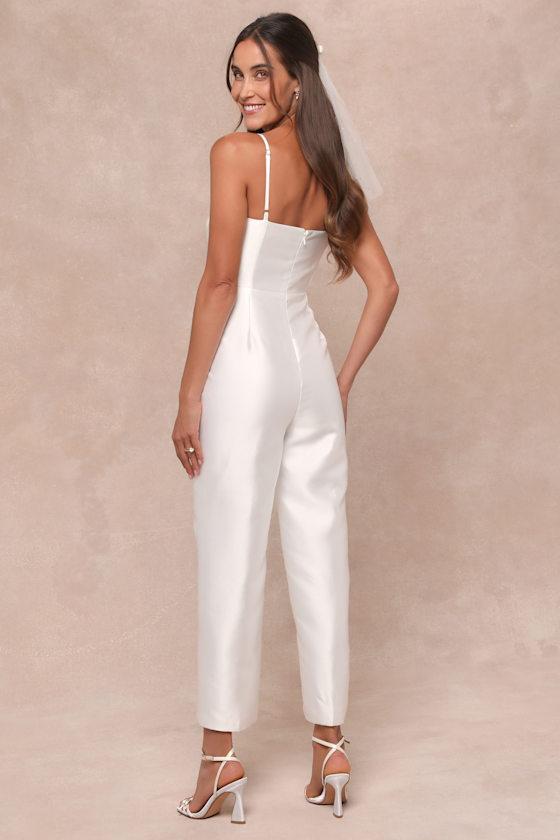 Contemporary Pose White Taffeta Bustier Sleeveless Jumpsuit Product Image