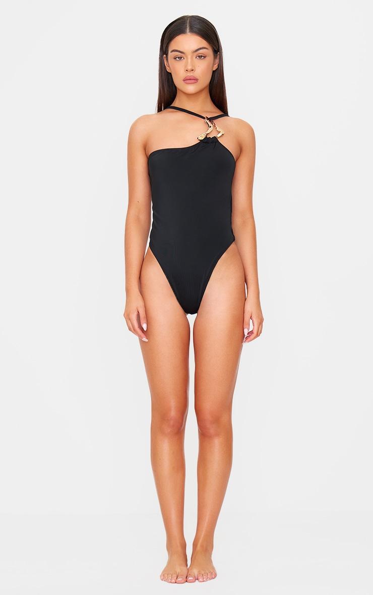 Black Gold Trim Asymmetric Swimsuit Product Image