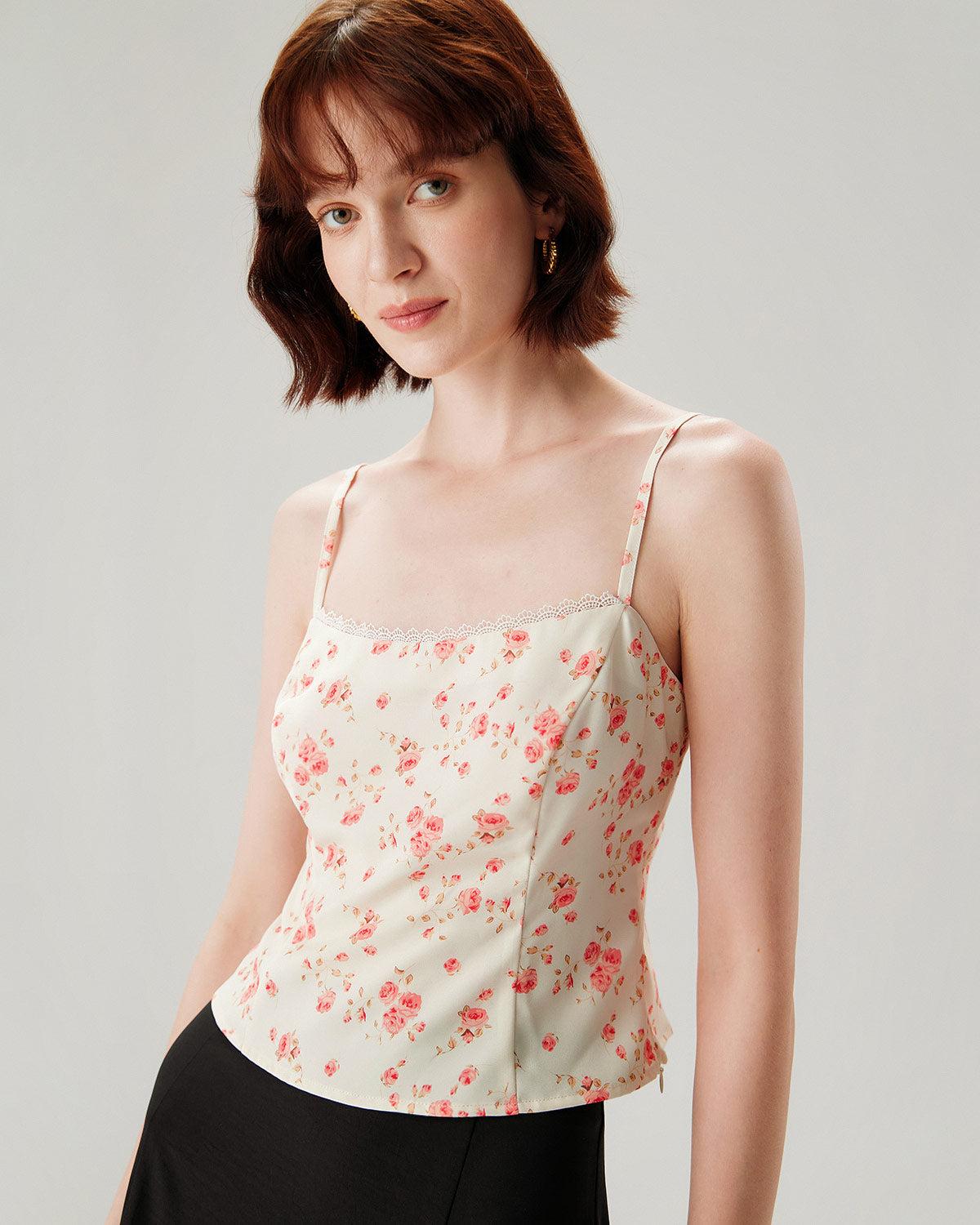Pink Floral Cropped Cami Top Product Image