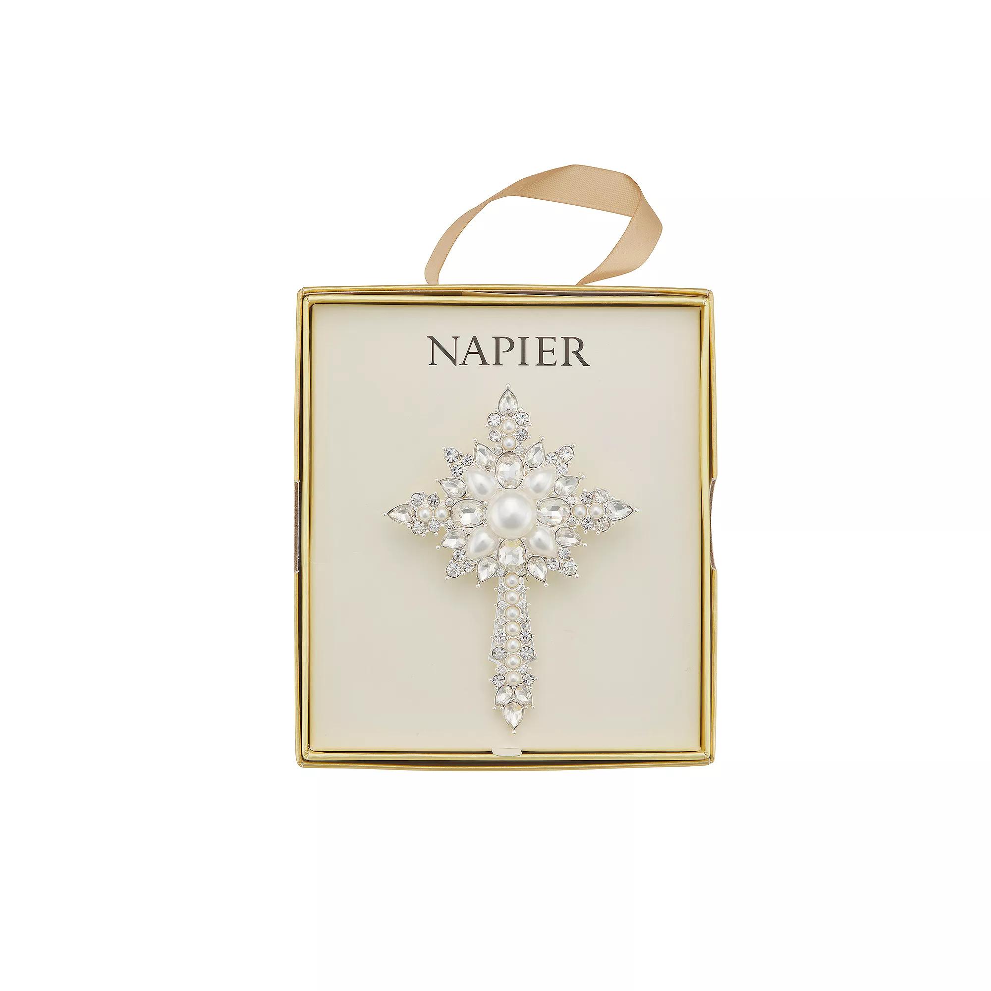 Napier Silver Tone Simulated Crystal & Simulated Pearl Elevated Cross Pin, Women's Product Image