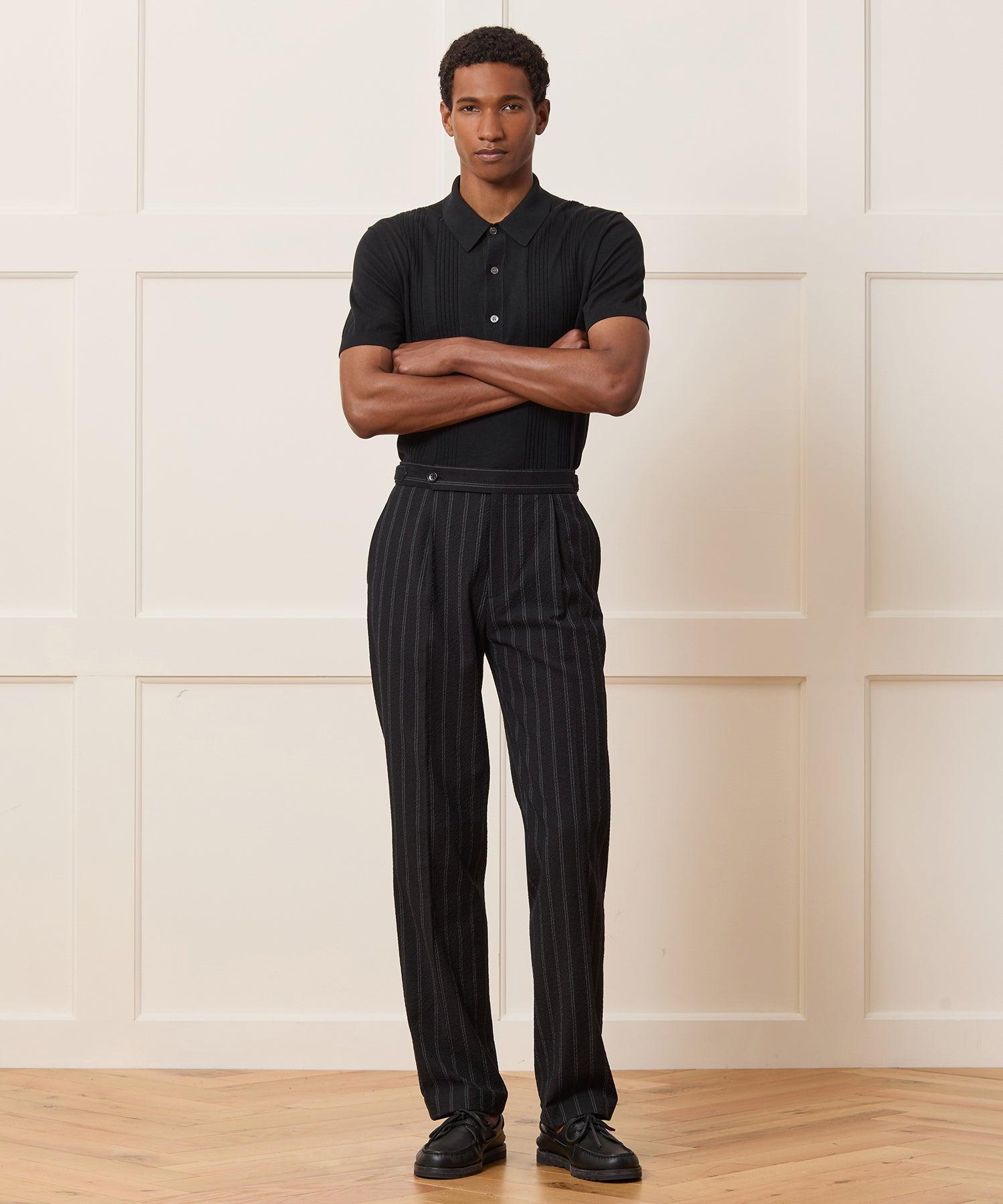 Italian Seersucker Striped Side Tab Trouser Product Image