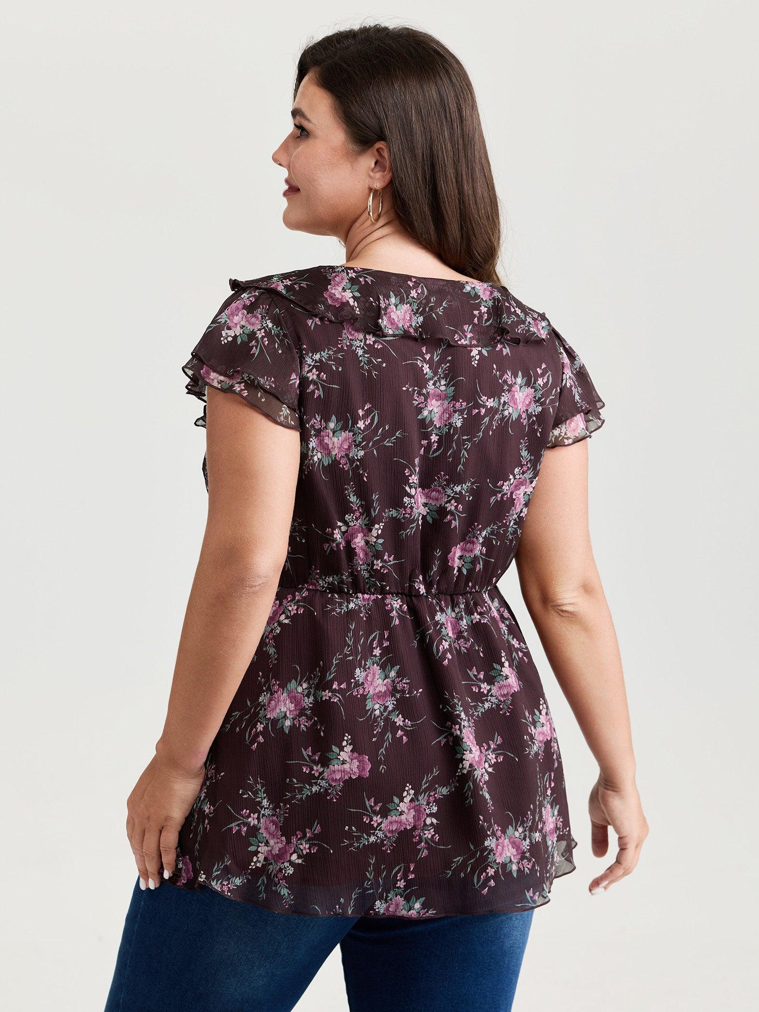 Romantic Floral Print Layered Ruffled Sleeve Blouse Female Product Image