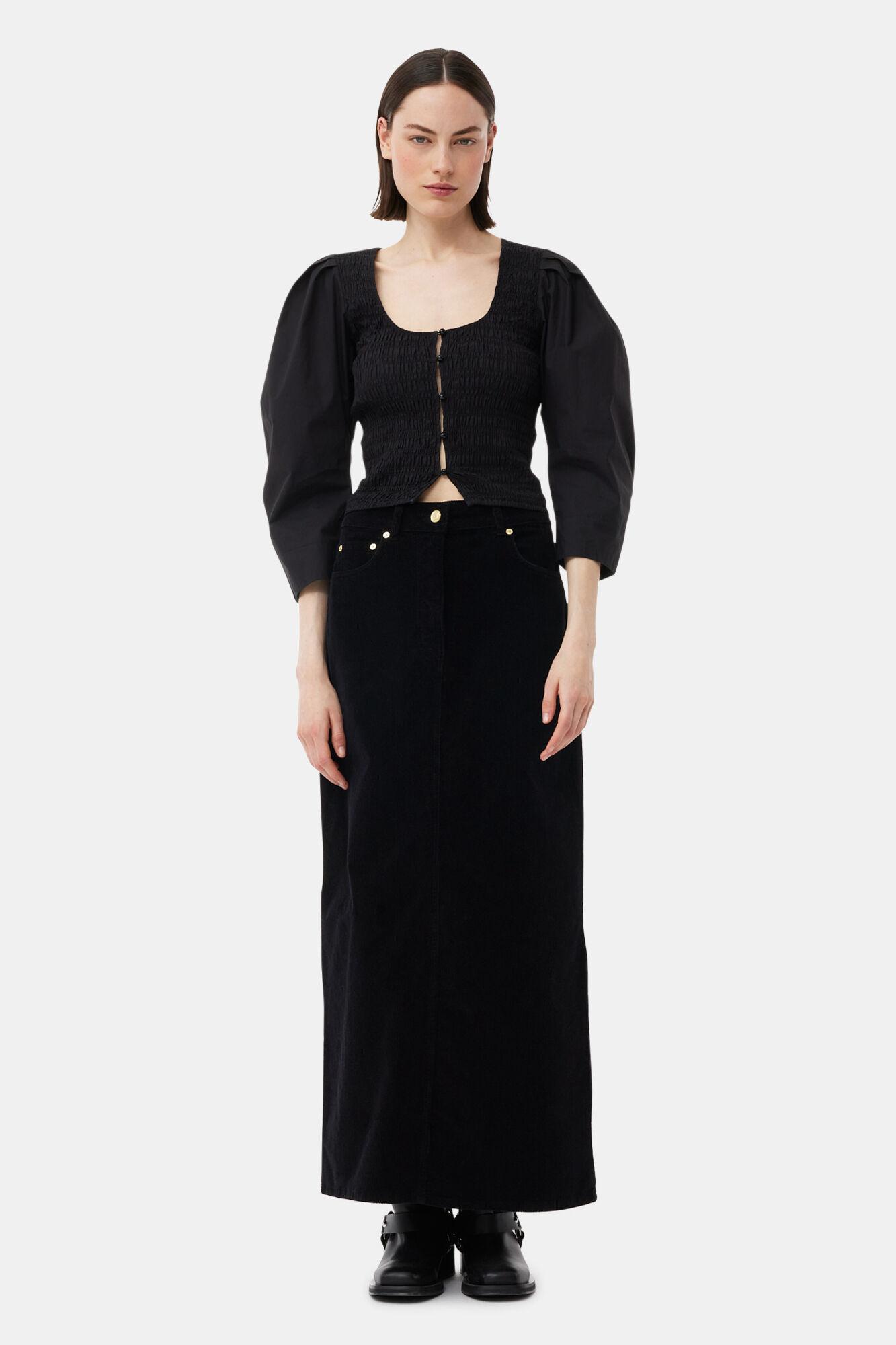 Black Cotton Poplin Smock Blouse Product Image