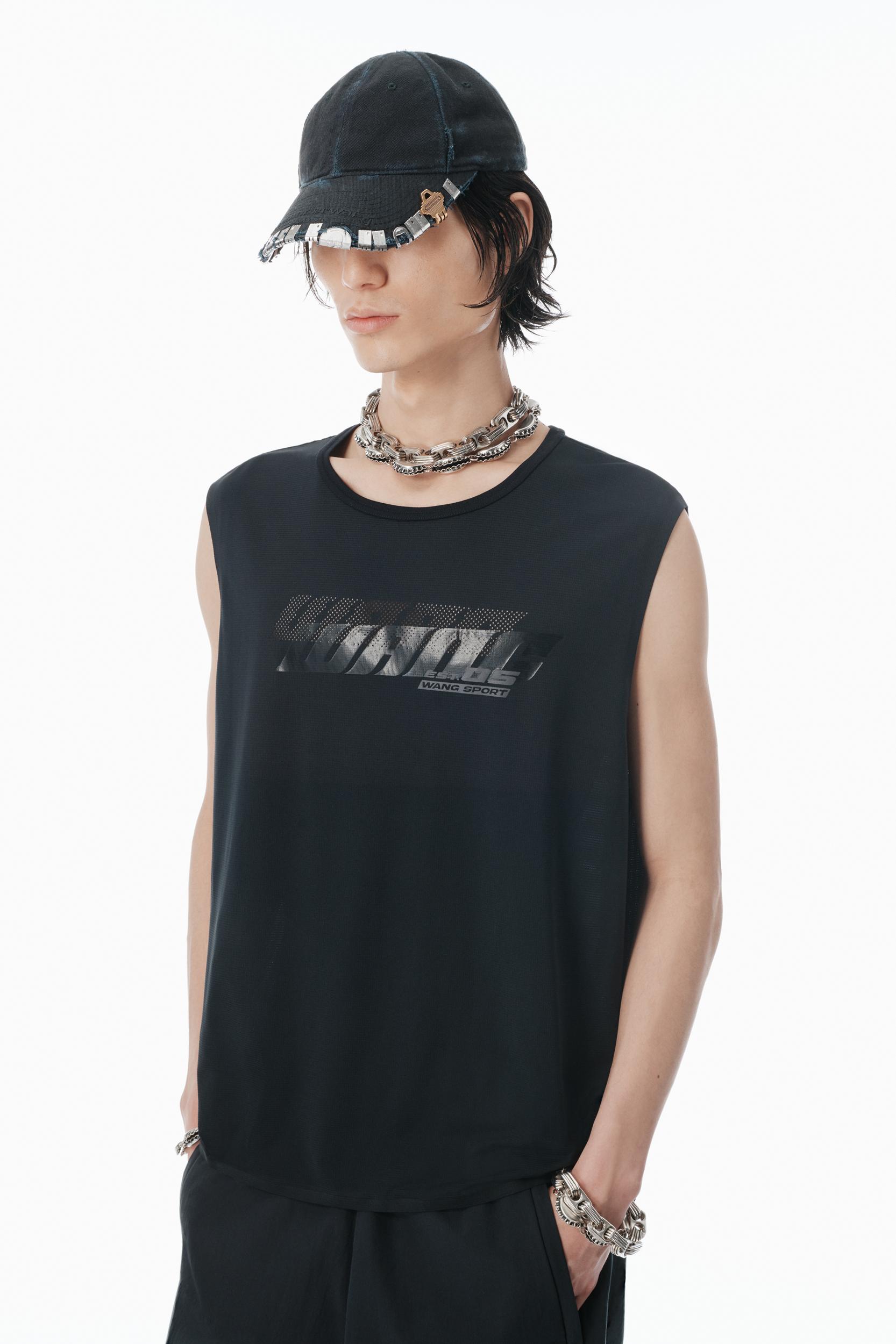 Black Laser-cut Logo Muscle Shirt  Product Image