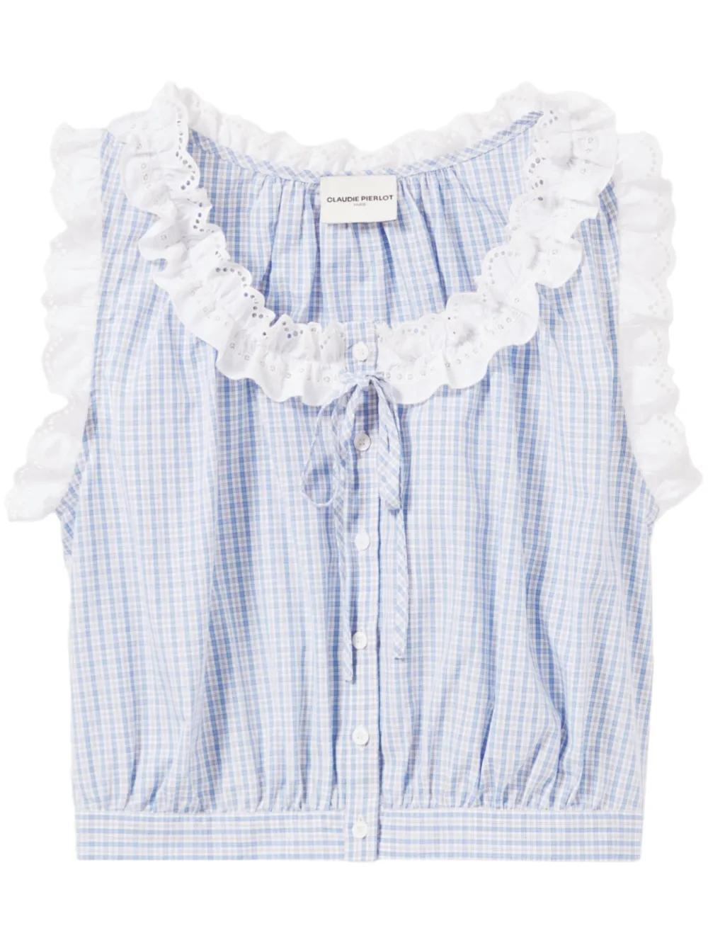 checkered lace-trim top Product Image