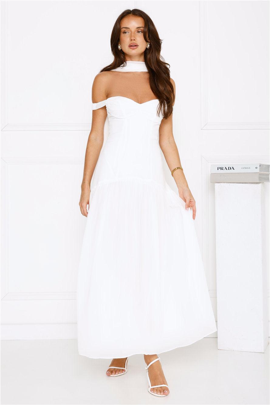 The Style Spotlight Off Shoulder Maxi Dress White Product Image