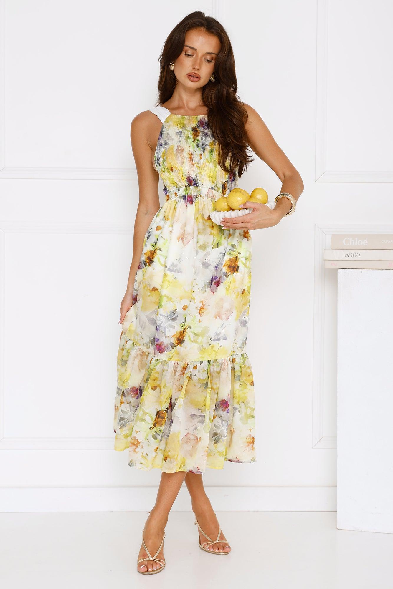 Sipping Sunshine Midi Dress Yellow Product Image
