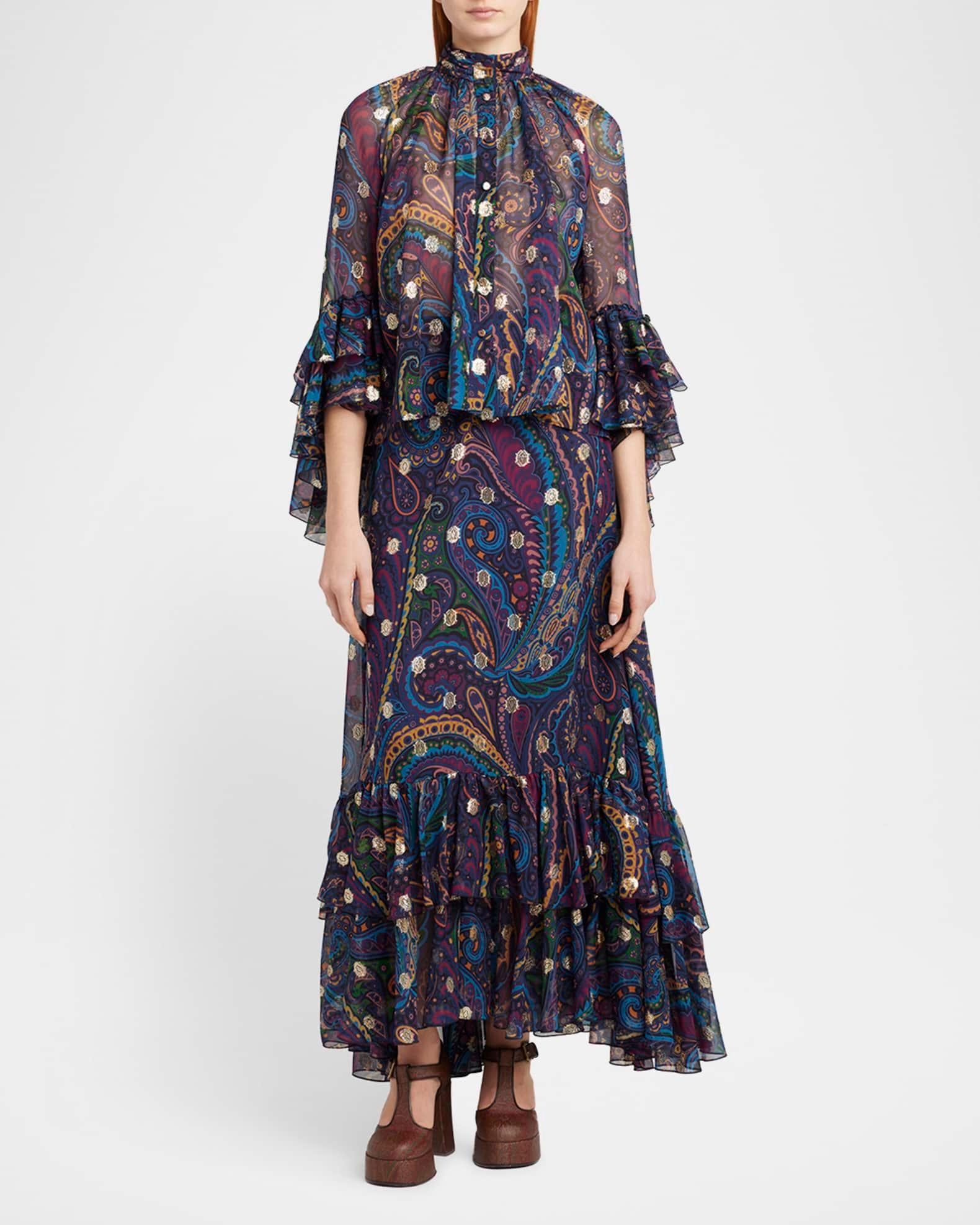 Emerald Paisley Ruffle Fil Maxi Skirt Product Image