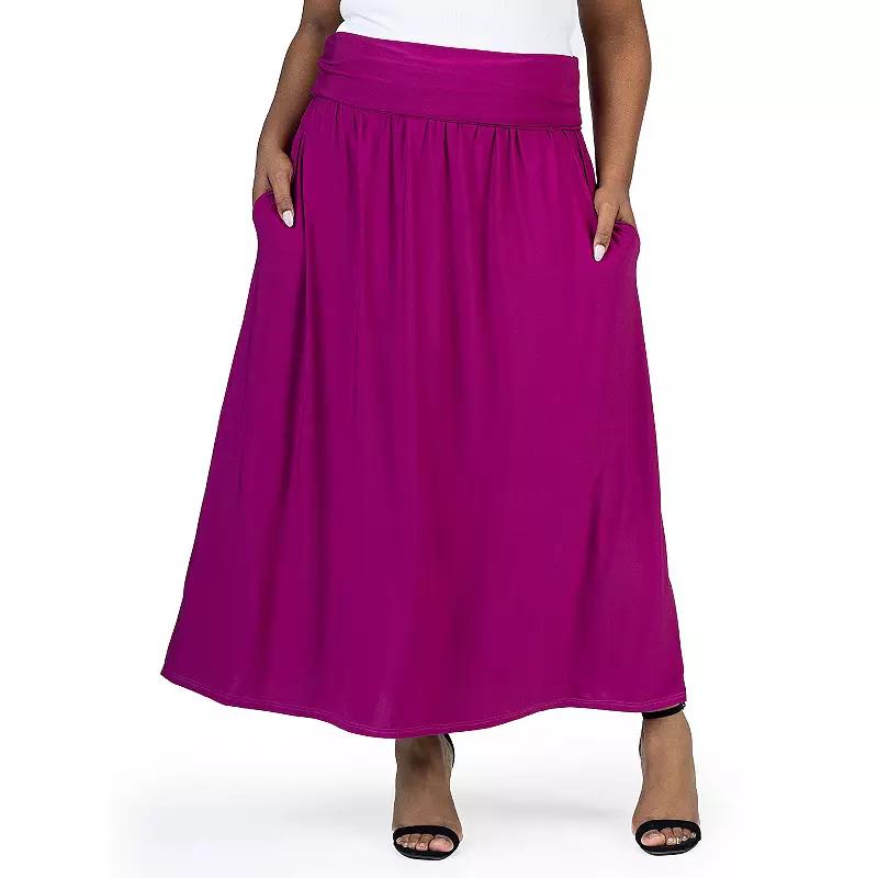 Plus Size 24Seven Comfort Apparel Foldover Maxi Skirt With Pockets, Womens Product Image