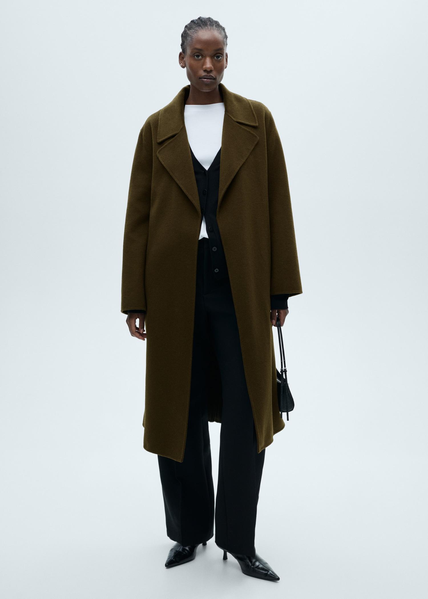 Handmade long coat with belt - Women | MANGO USA Product Image