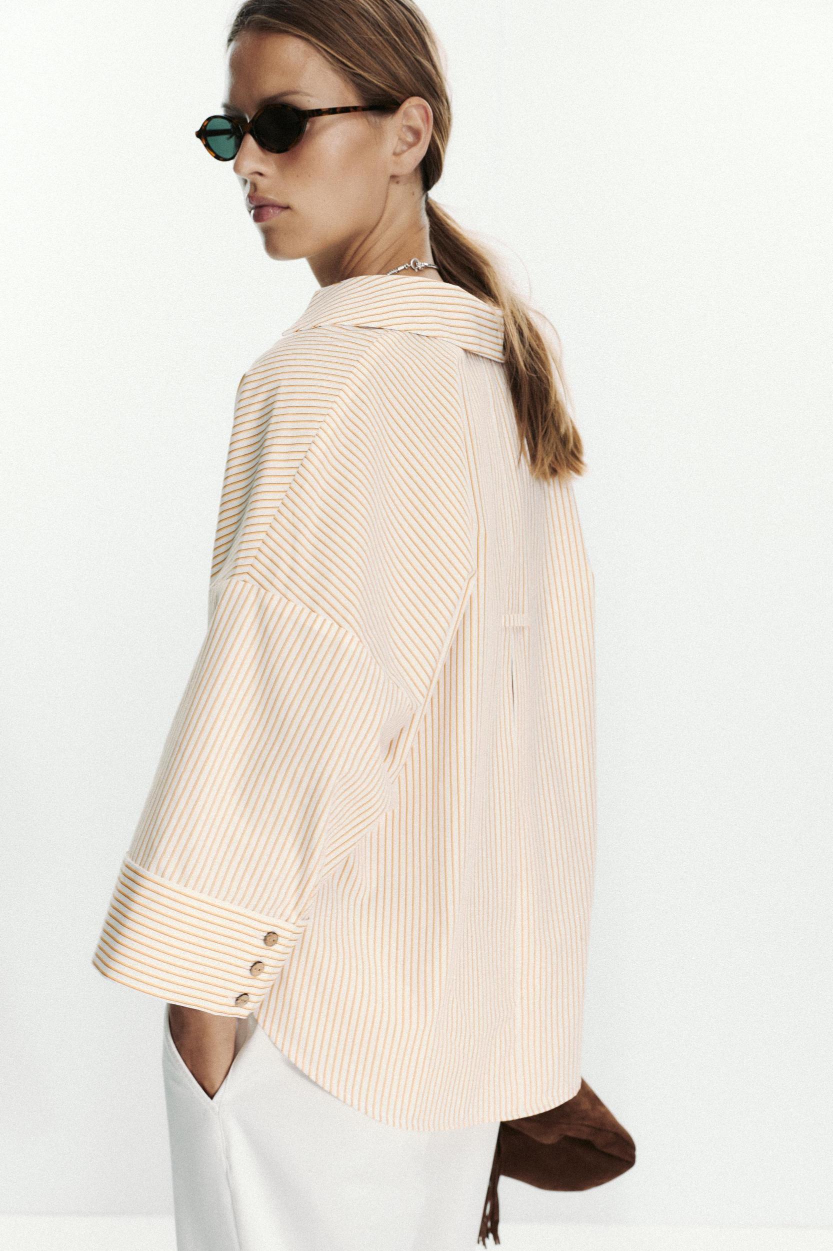 STRIPED POPLIN SHIRT WITH WIDE SLEEVES Product Image