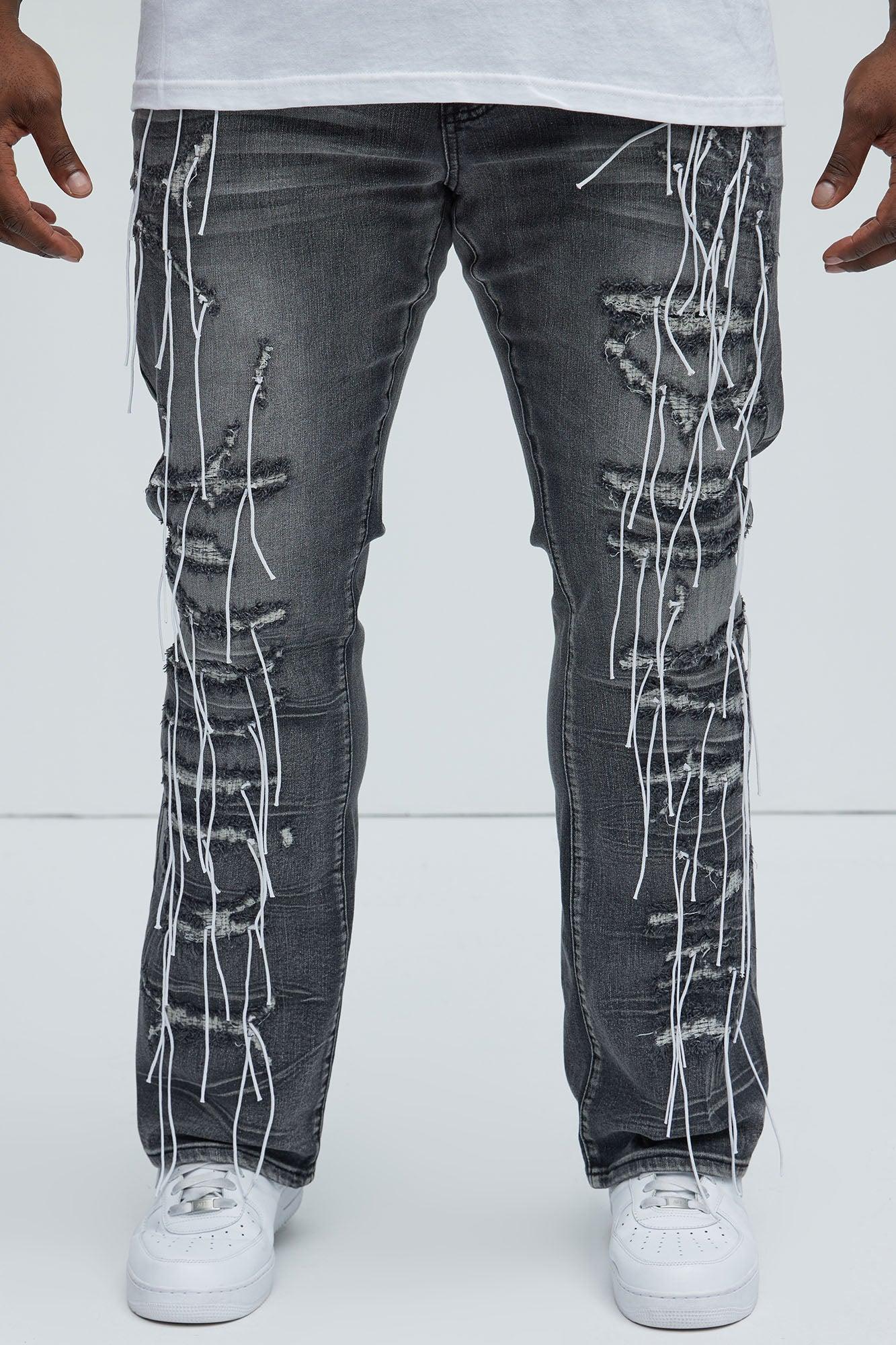 Morant Frayed Stacked Skinny Flare Jeans - Black Wash Product Image