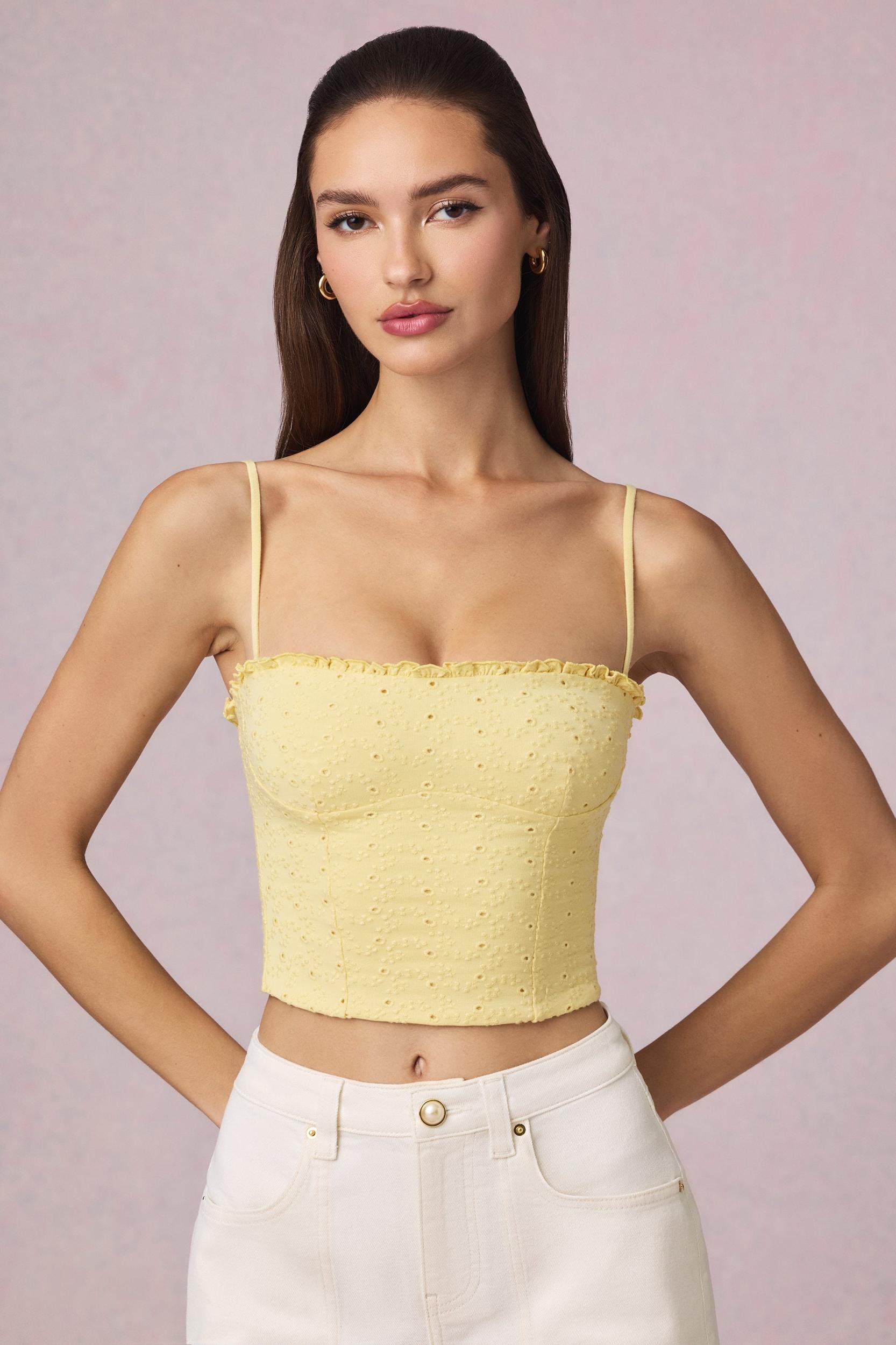 Broderie Anglaise Camisole Top in Lemon Yellow Product Image