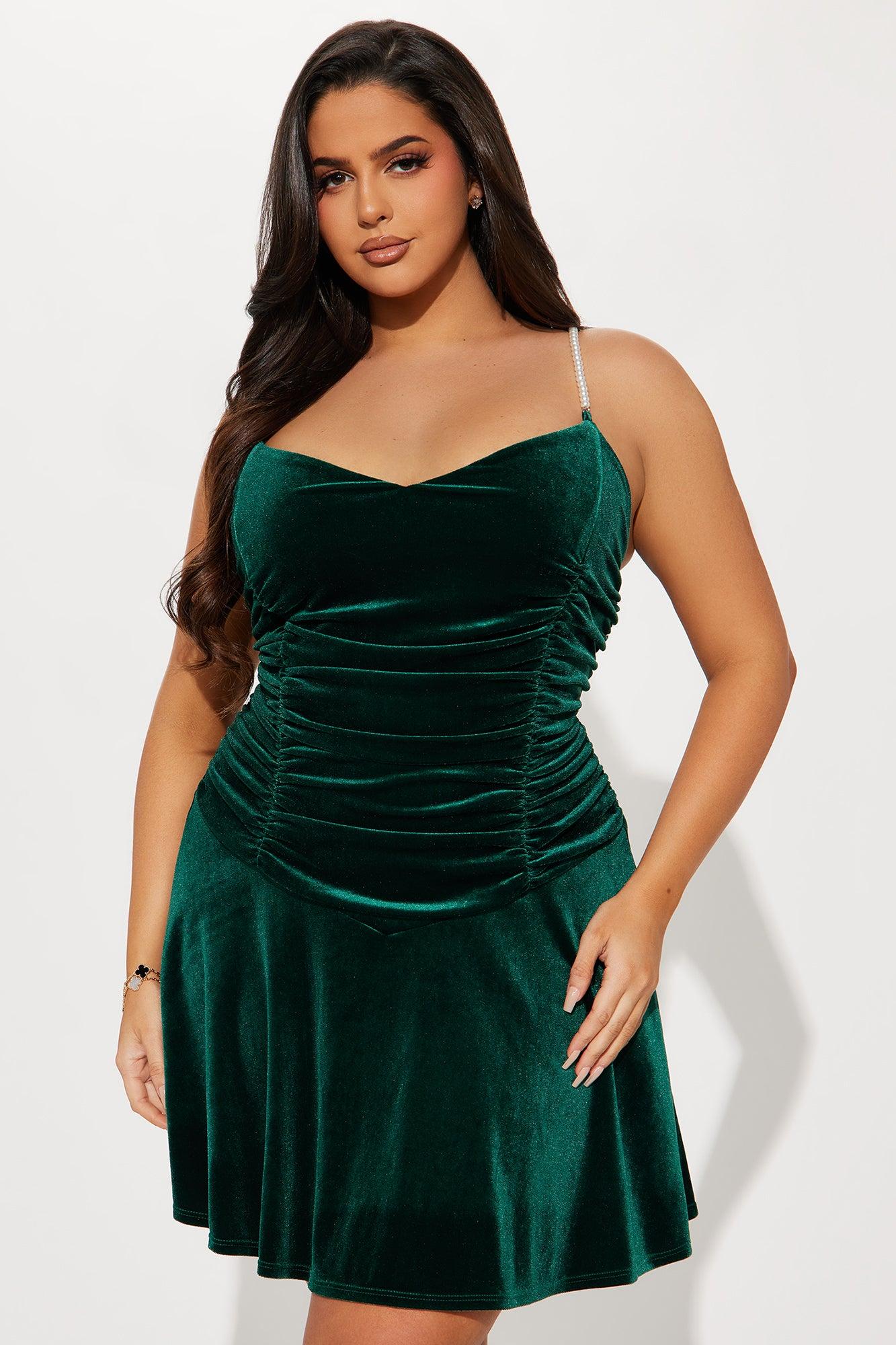 Perla Velvet Mini Dress - Hunter Product Image