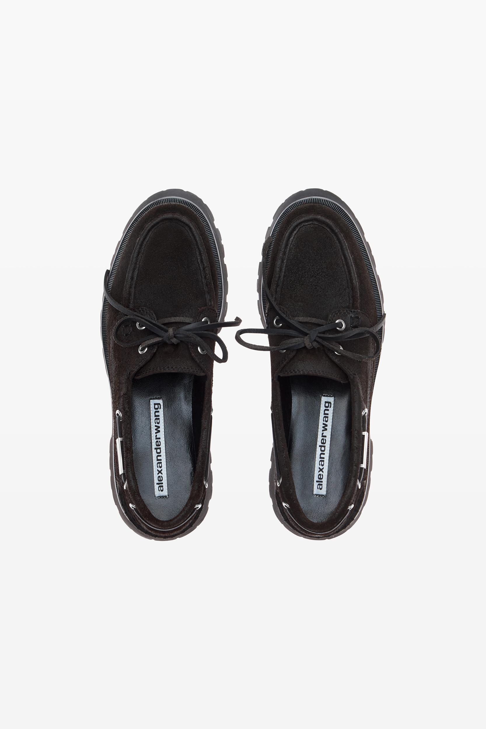 Brown Waxed Suede Carson Boat Loafers Product Image