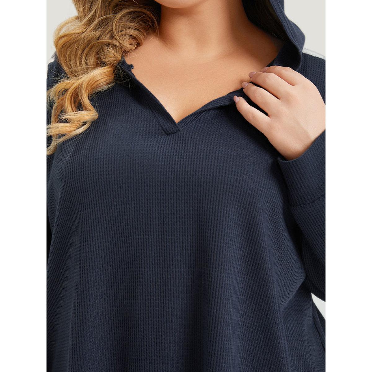 Plus Size Plaid Patchwork Hooded Plisse Sweatshirt Women Indigo Casual Elastic cuffs Hooded Everyday Sweatshirts BloomChic 26/4X Product Image