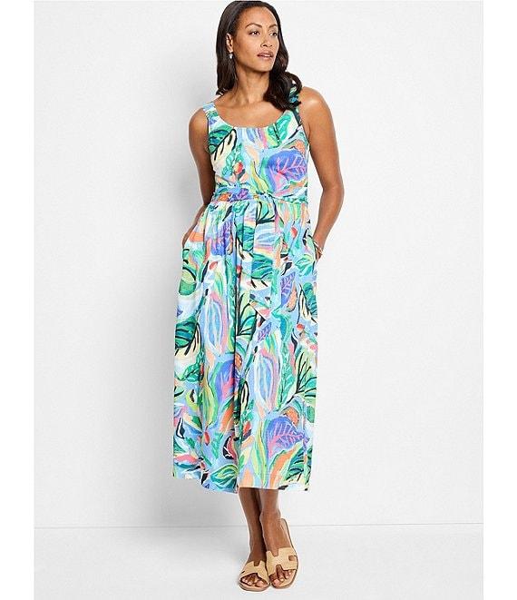 NIC + ZOE Island Tropical Beat Sophie Square Neck Sleeveless Fit-And-Flare Midi Dress Product Image