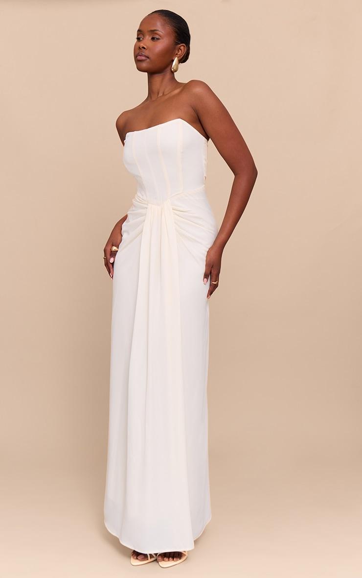 Cream Bandeau Corset Drape Detail Maxi Dress Product Image