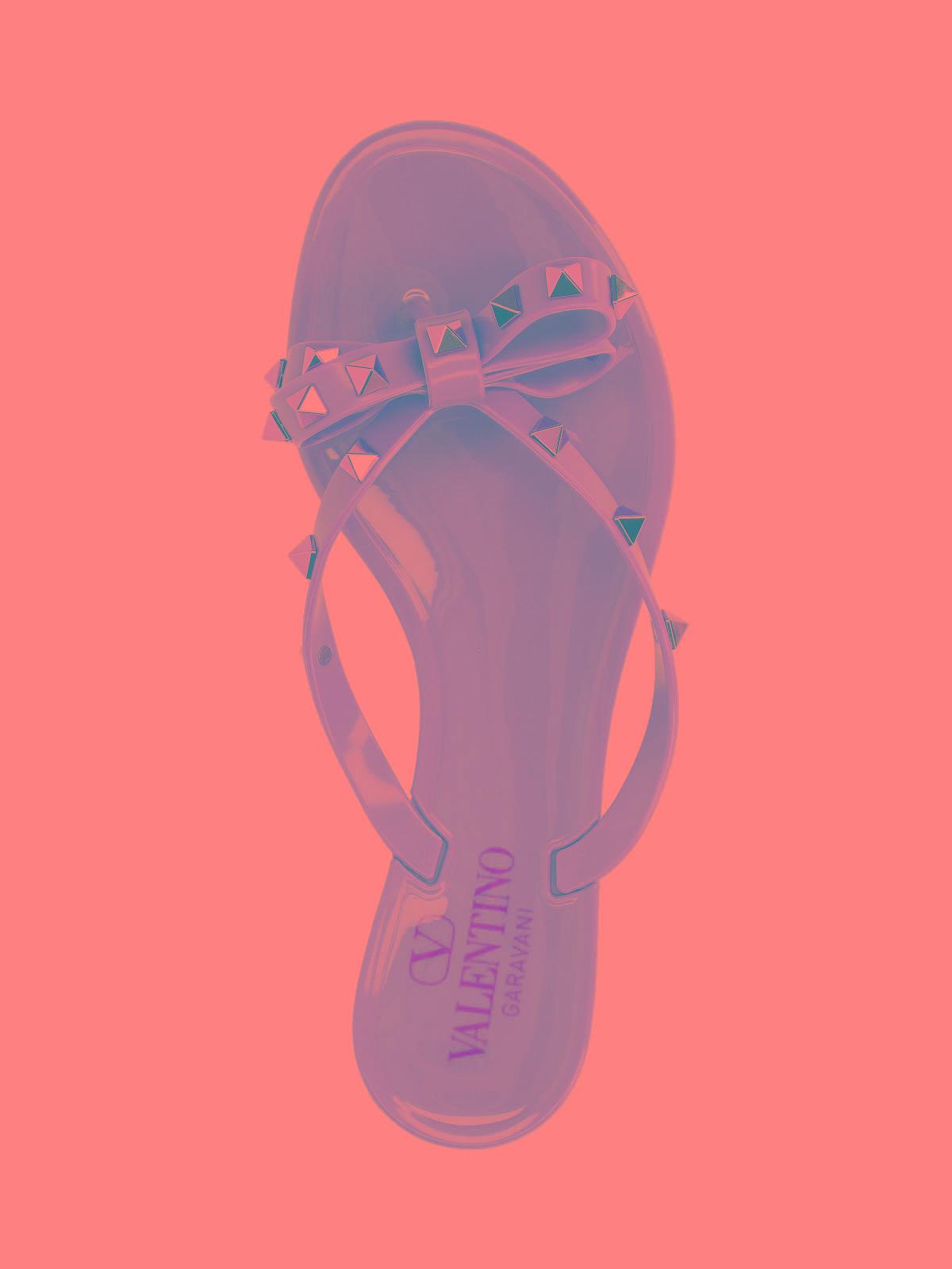 VALENTINO GARAVANI Women Rockstud Rubber Flip Flops In Beige Product Image