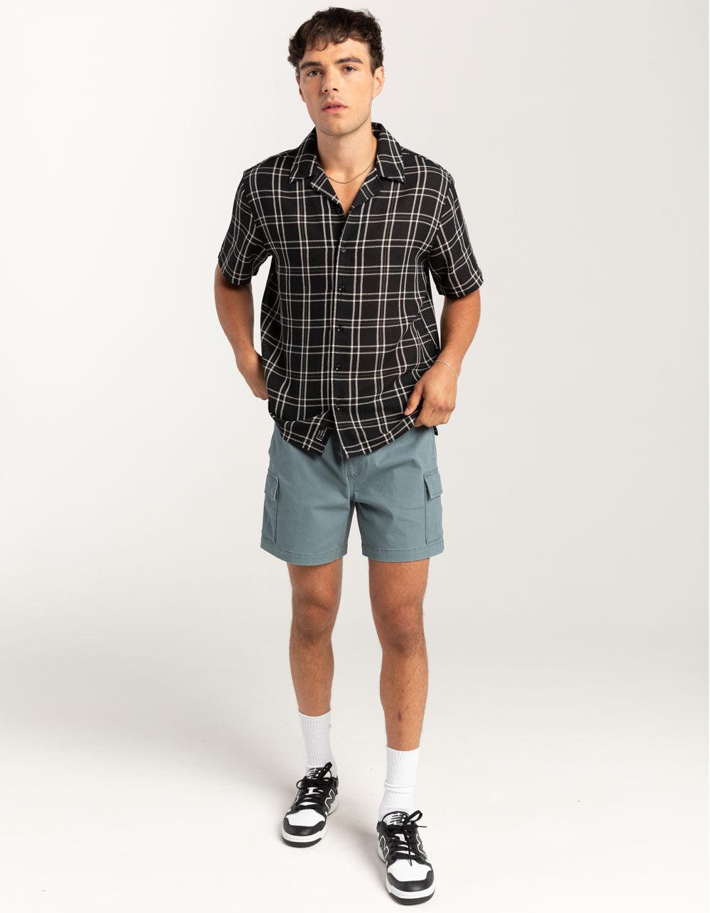 RSQ Mens Texture Plaid Camp Shirt - BLK/WHT Product Image