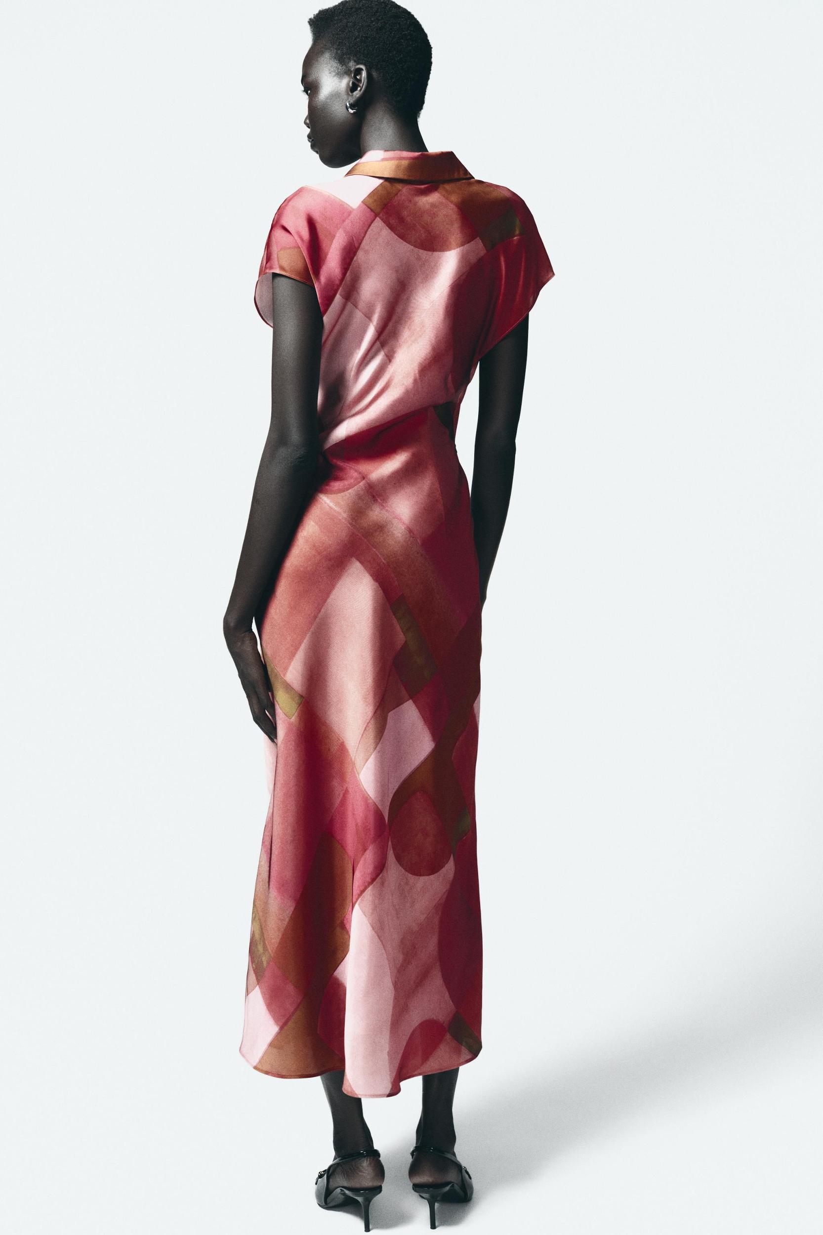GEOMETRIC PRINT SATIN DRESS Product Image