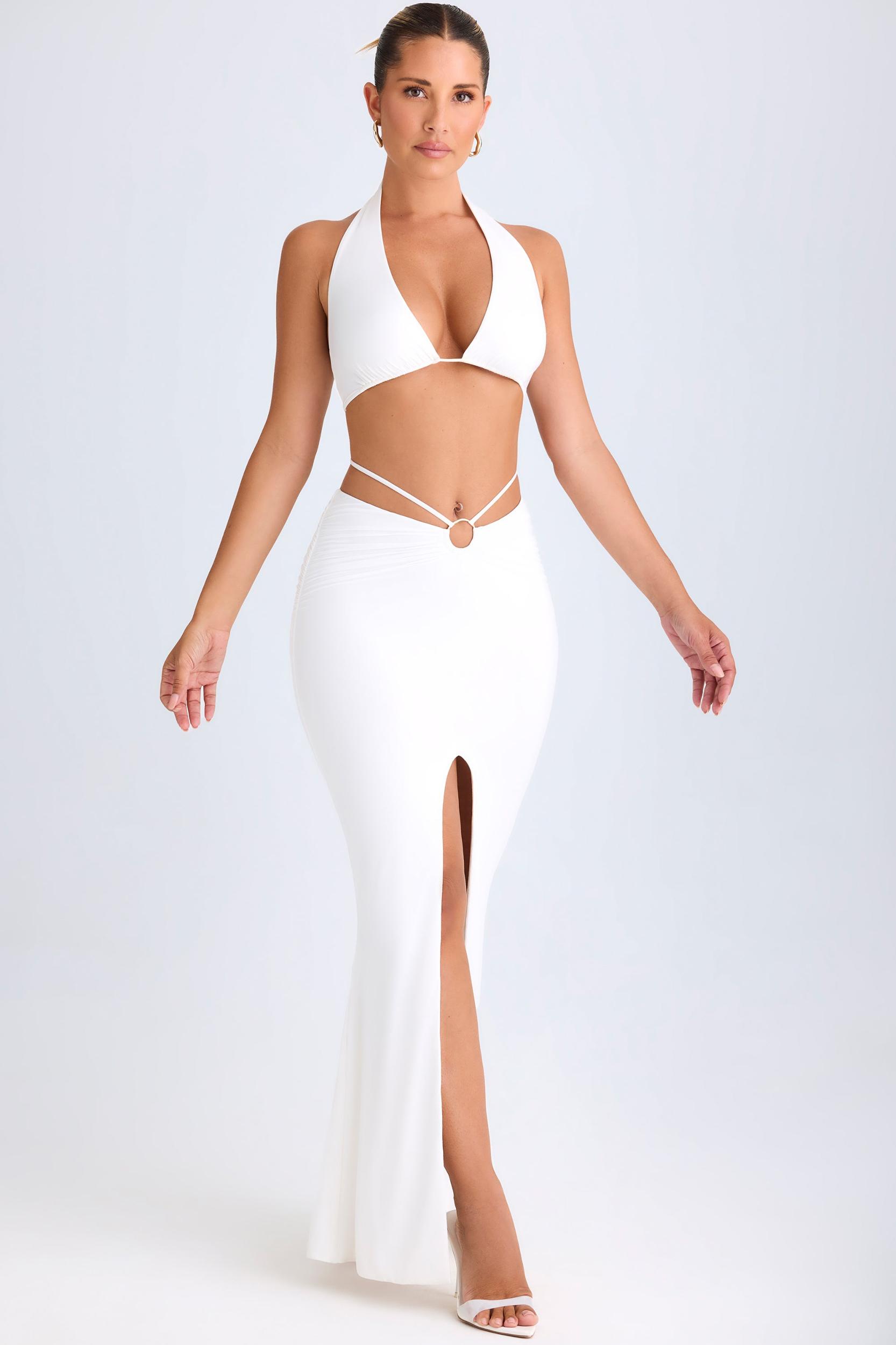 Hardware-Detail Mid-Rise Maxi Skirt in White Female Product Image