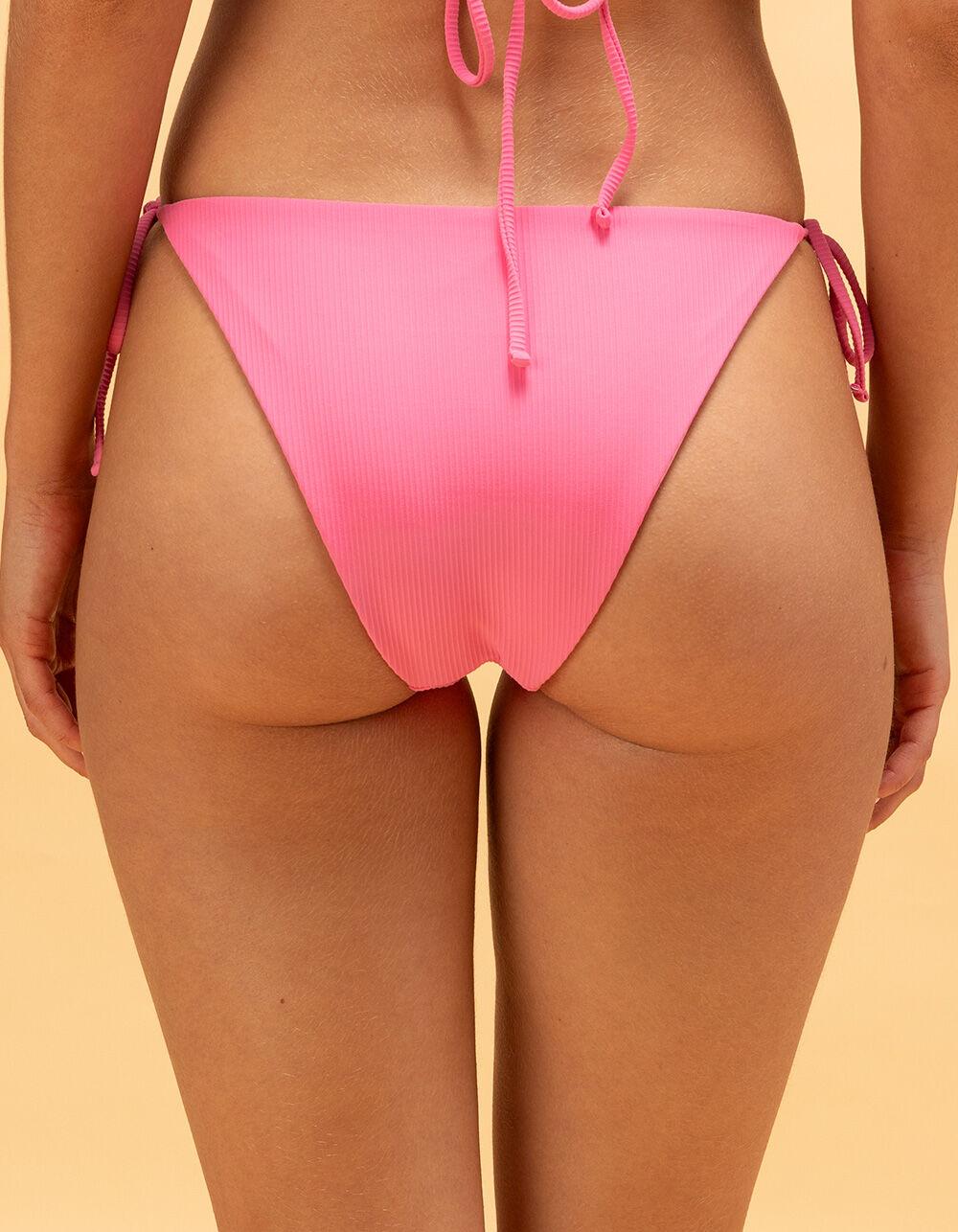 FULL TILT Reversible Tie Side Cheeky Bikini Bottoms - POP PINK Product Image