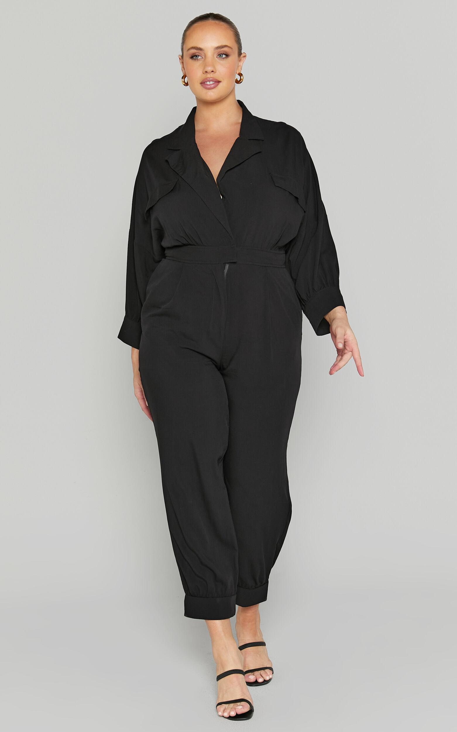 Ayelin Jumpsuit - Linen Relaxed 3/4 Sleeve Jumpsuit in Black Product Image