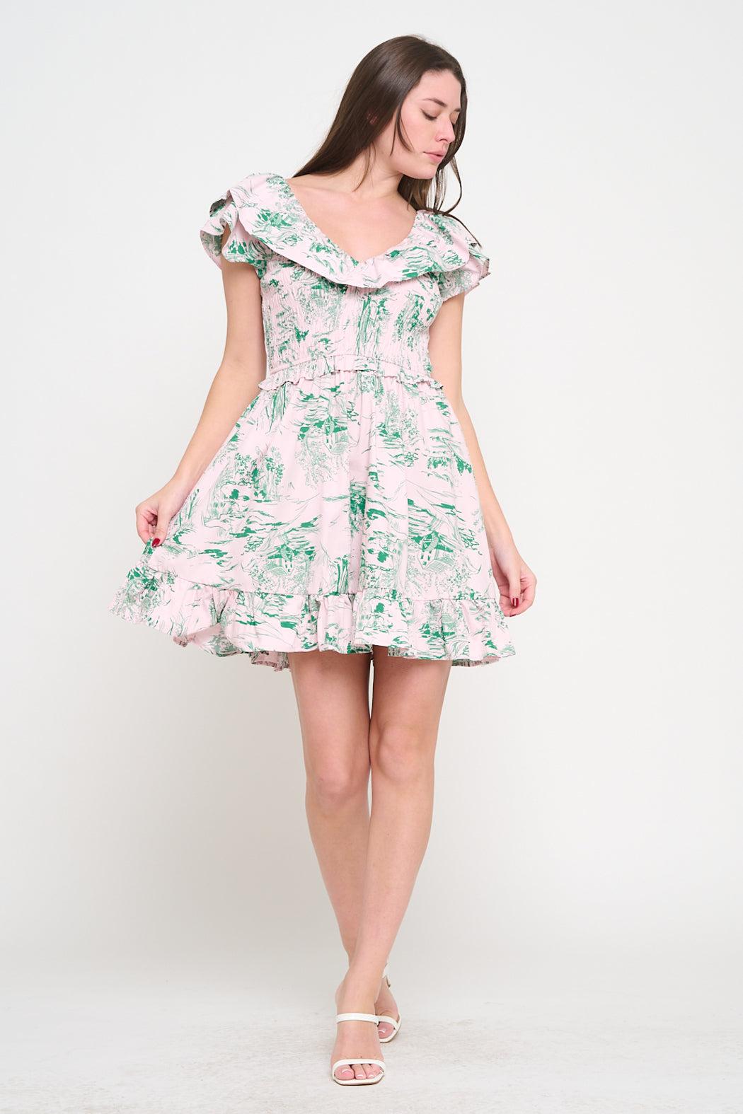 Smocked Ruffle Mini Dress Product Image
