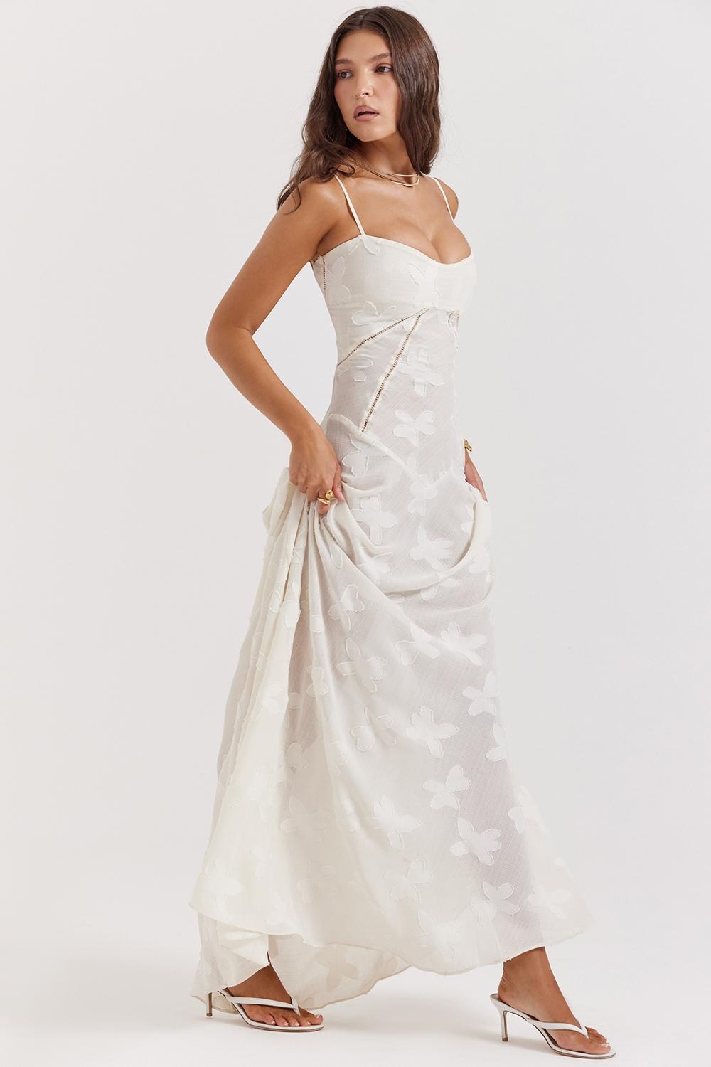 Seren  vintage cream floral lace back maxi dress Product Image